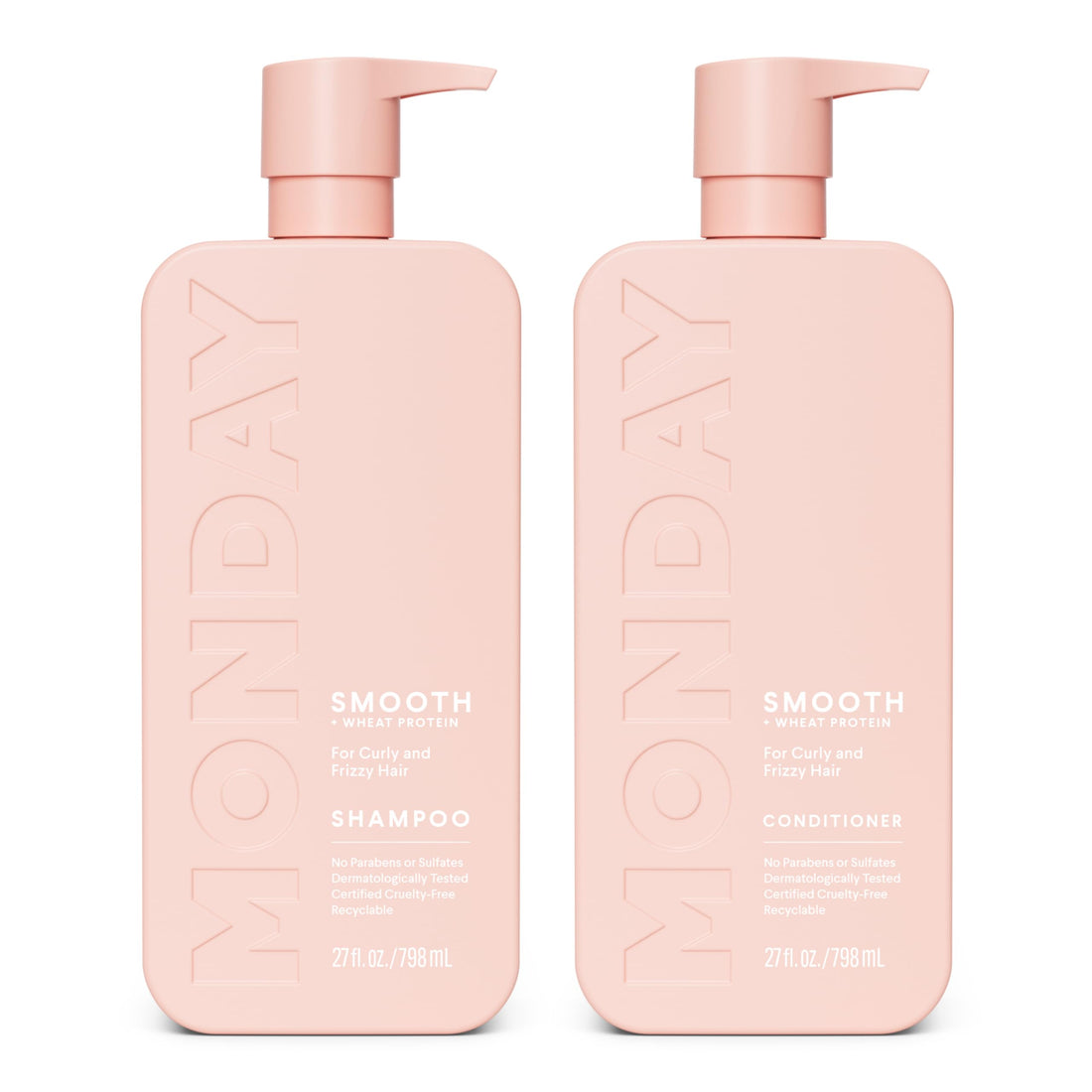 MONDAY HAIRCARE Smooth Shampoo + Conditioner Bathroom Set (2 Pack) 27oz Each for Frizzy, Coarse, and Curly Hair, Made from Coconut Oil, Shea Butter, & Vitamin E, 100% Recyclable Bottles