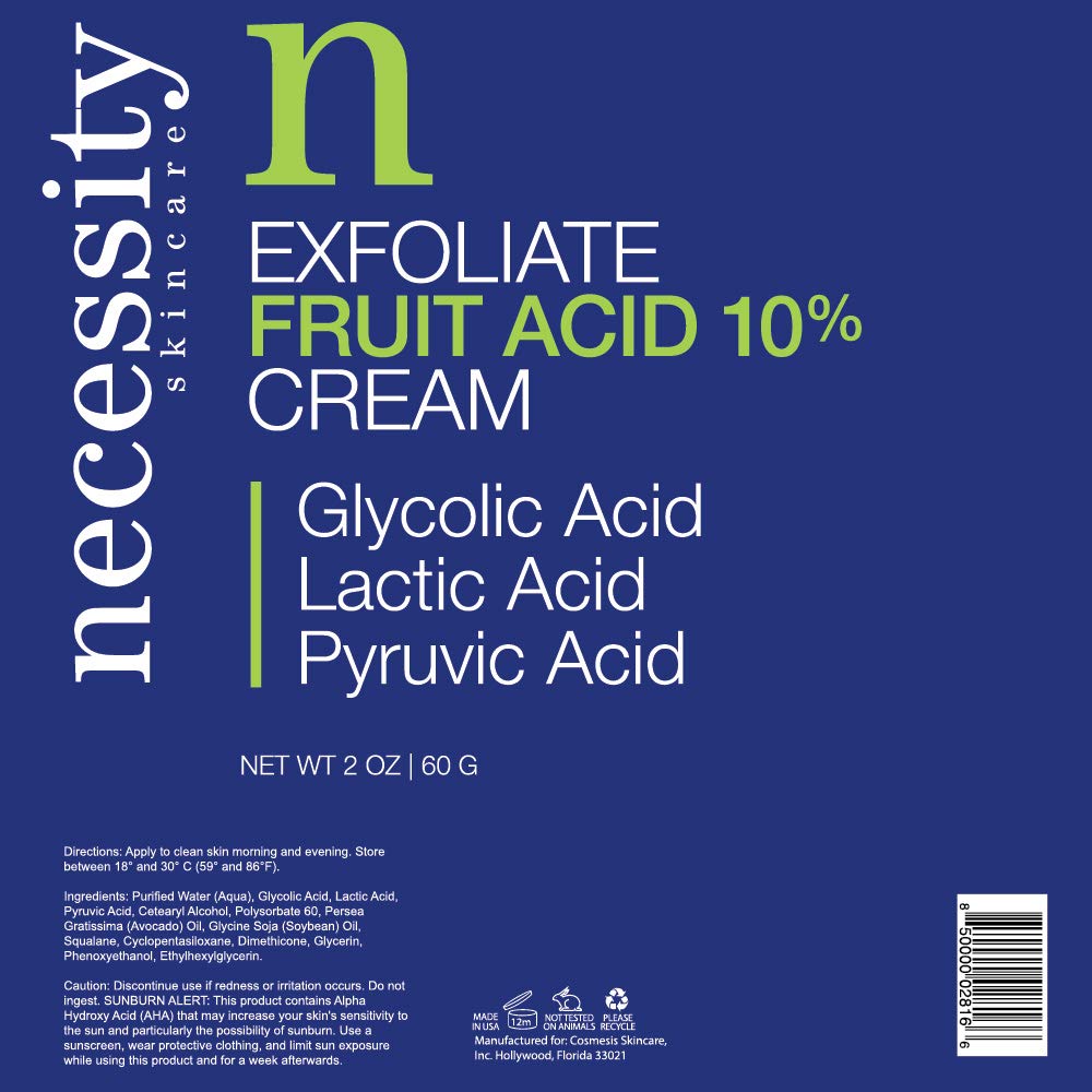 Necessity Skincare Exfoliate Fruit Acid 10% Cream, 2 Fluid Ounce