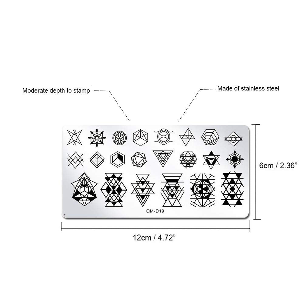 WOKOTO 5Pcs Nail Plates Stamping Set With Classic Geometric Stars Nail Image Plate Stamping Nail Art Kit With Stamper And Scraper Kit For Women Girls