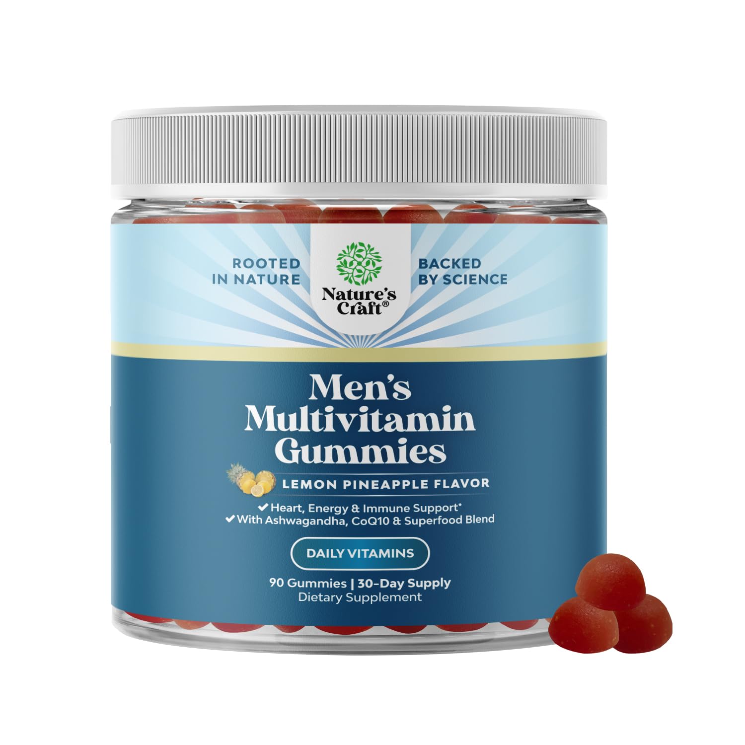 Natures Craft Men's Multivitamin Gummies with Superfood Complex - Daily Multivitamin for Men Gummies with CoQ10 and Ashwagandha for Energy and Immune Support - Adult Gummy Essential Minerals