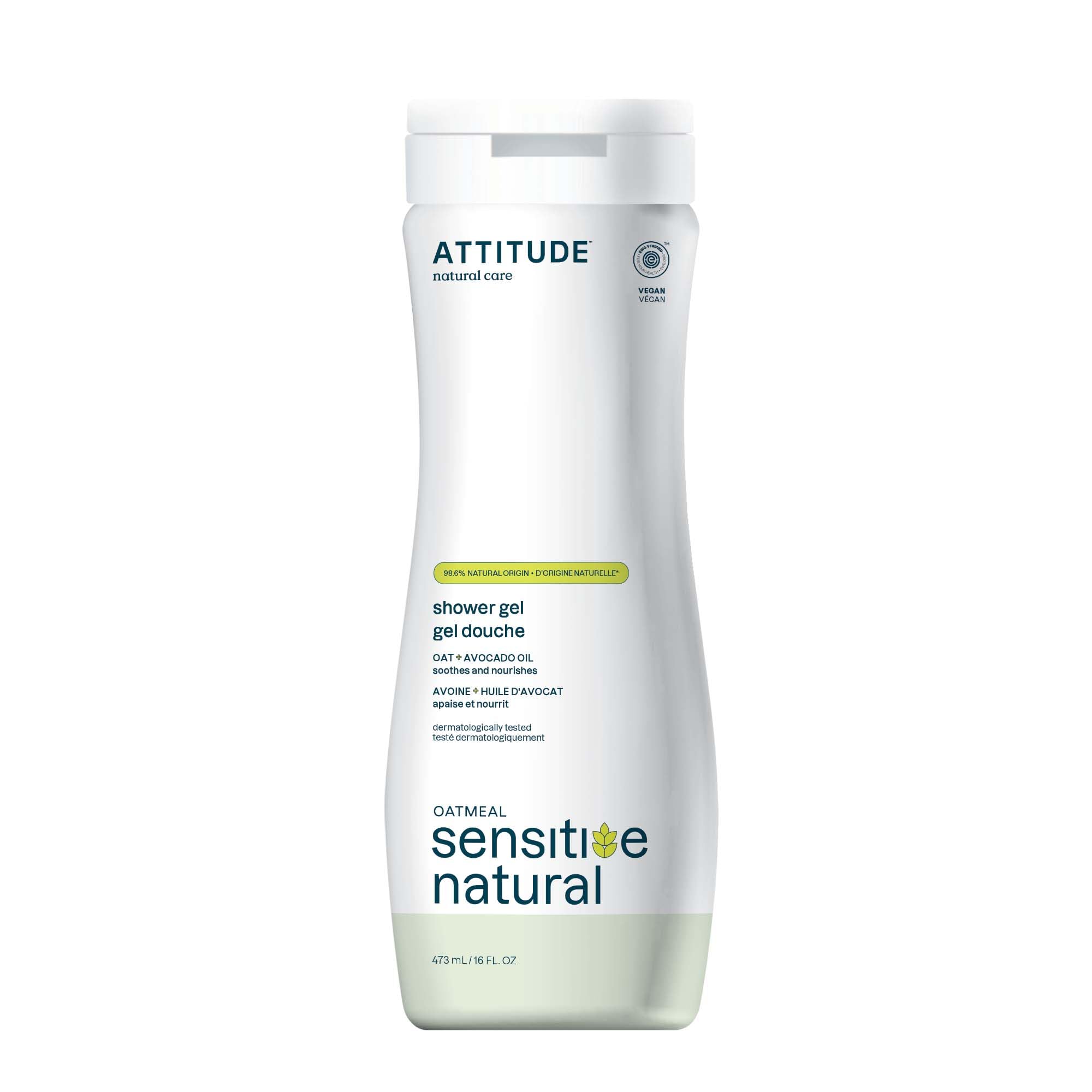 ATTITUDE Sensitive Skin, Hypoallergenic Nourishing Body Wash, Avocado Oil, 16 Fluid Ounce