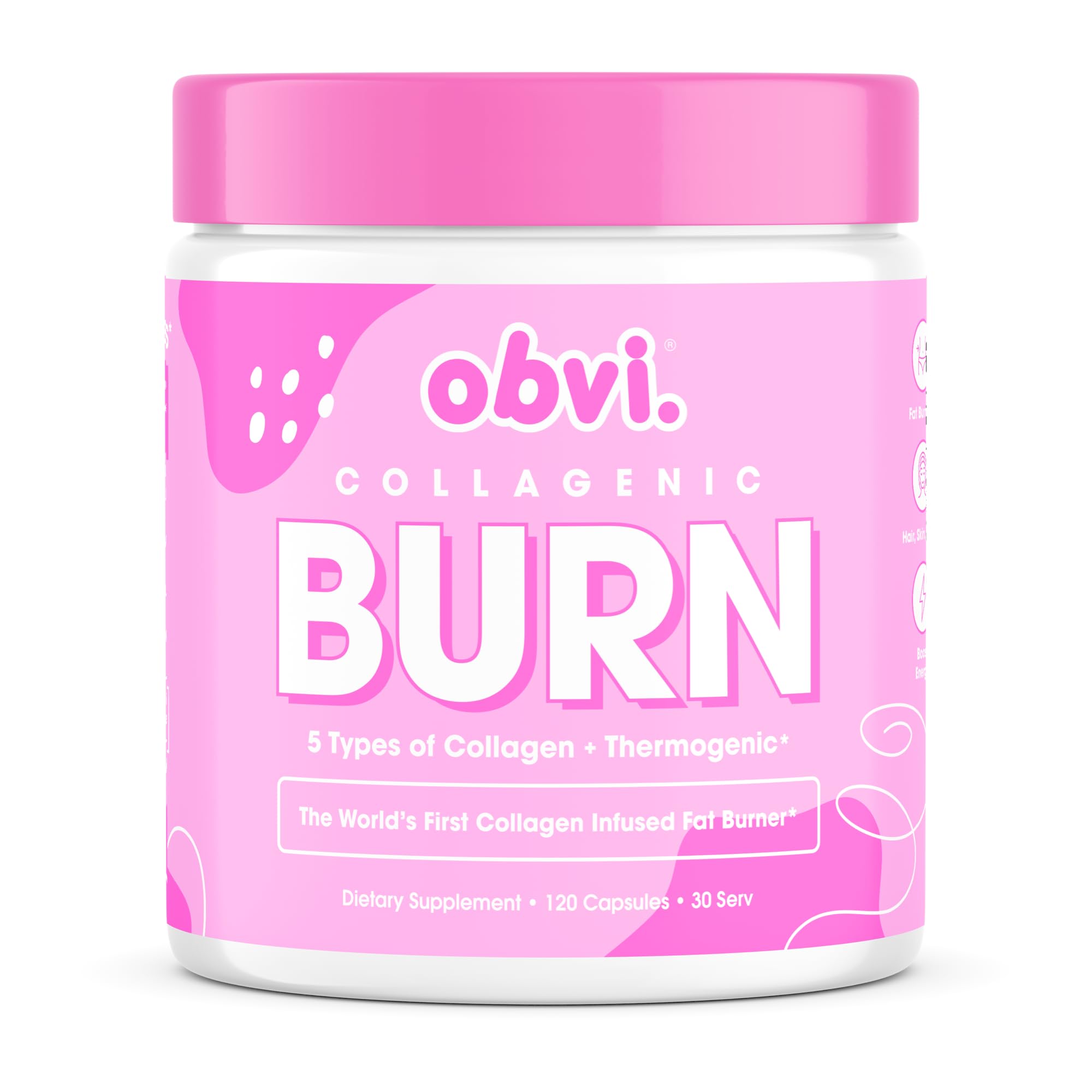 Obvi Collagenic Burn | Supports Metabolism, Energy, Focus | Collagen Peptide-Infused Thermogenic Supplement | Supports Curbing Cravings, Supports Healthy Hair, Skin, Nails, Joints | 30 Servings
