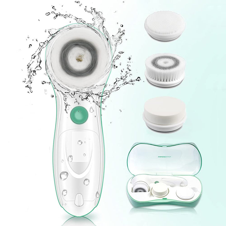 TOUCHBeauty Facial Brush Skin Deep Cleansing & Exfoliating Device FDA Certification with 3 Spin Brushes Original & Official Manufacture Direct | Travel Case, Waterproof, Battery Powered Mint Green