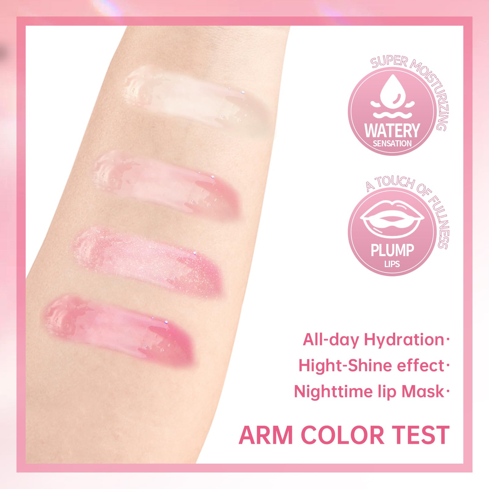 HOSAILY 4 Colors Hydrating Lip Oil Plumping + Lip Liner Set, Shiny Glow Reviver Lip Care Oil, Moisturizing Big Brush Head Clear Pink Glitter Transparent Lip Gloss Combo Makeup Present for Women