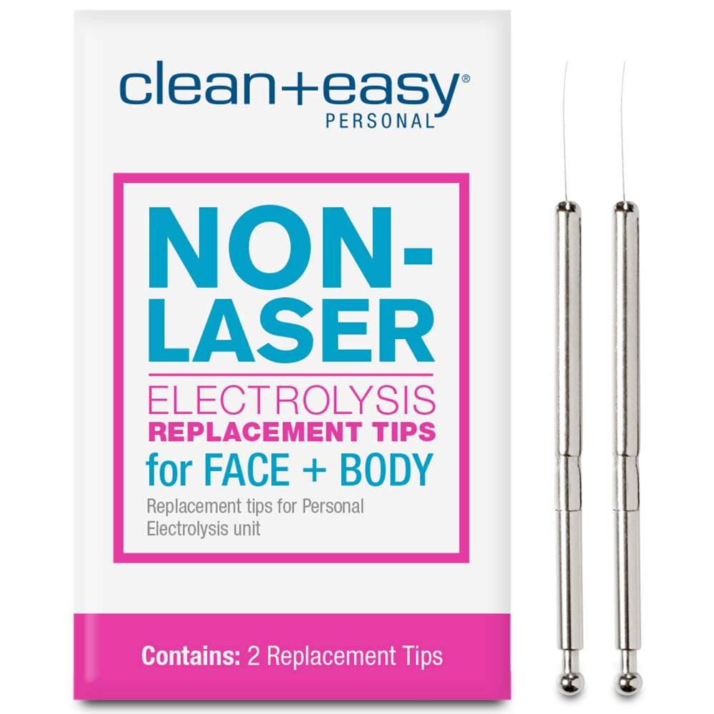 Clean + Easy Non-Laser Electrolysis Replacement Tips for Face & Body, Pack of 2