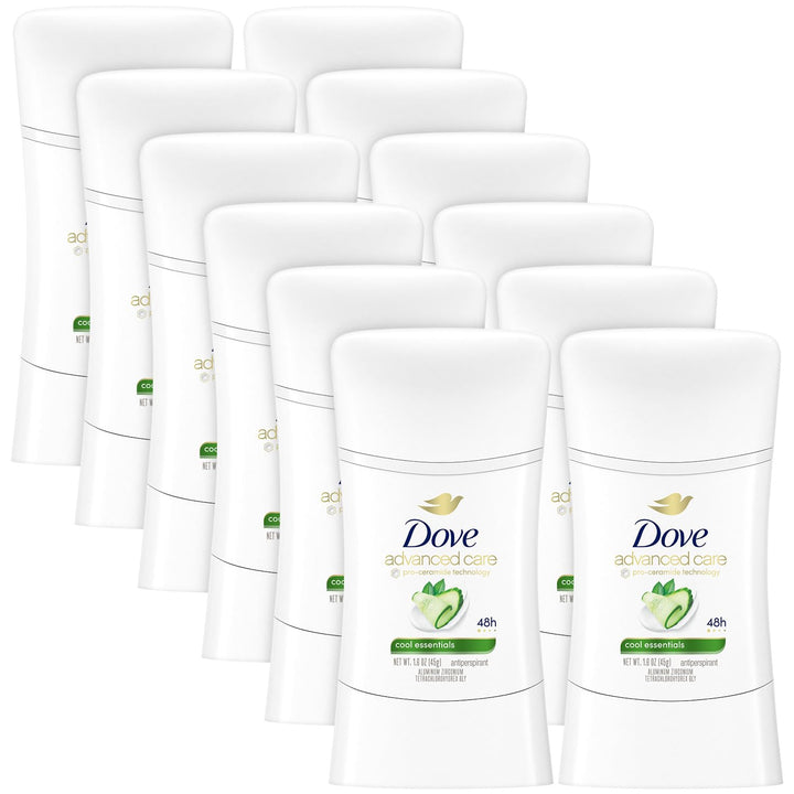 Dove Advanced Care Antiperspirant, Cool Essentials, 12-Pack – Moisturizing Deodorant Stick with 48H of Sweat Protection, 1.6 Oz Ea