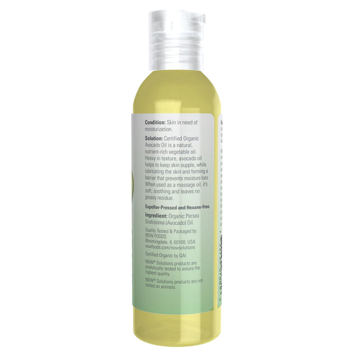 NOW Foods Solutions, Organic Avocado Oil, 100% Pure Moisturizing Oil, Nutrient Rich and Hydrating, 4-Ounce