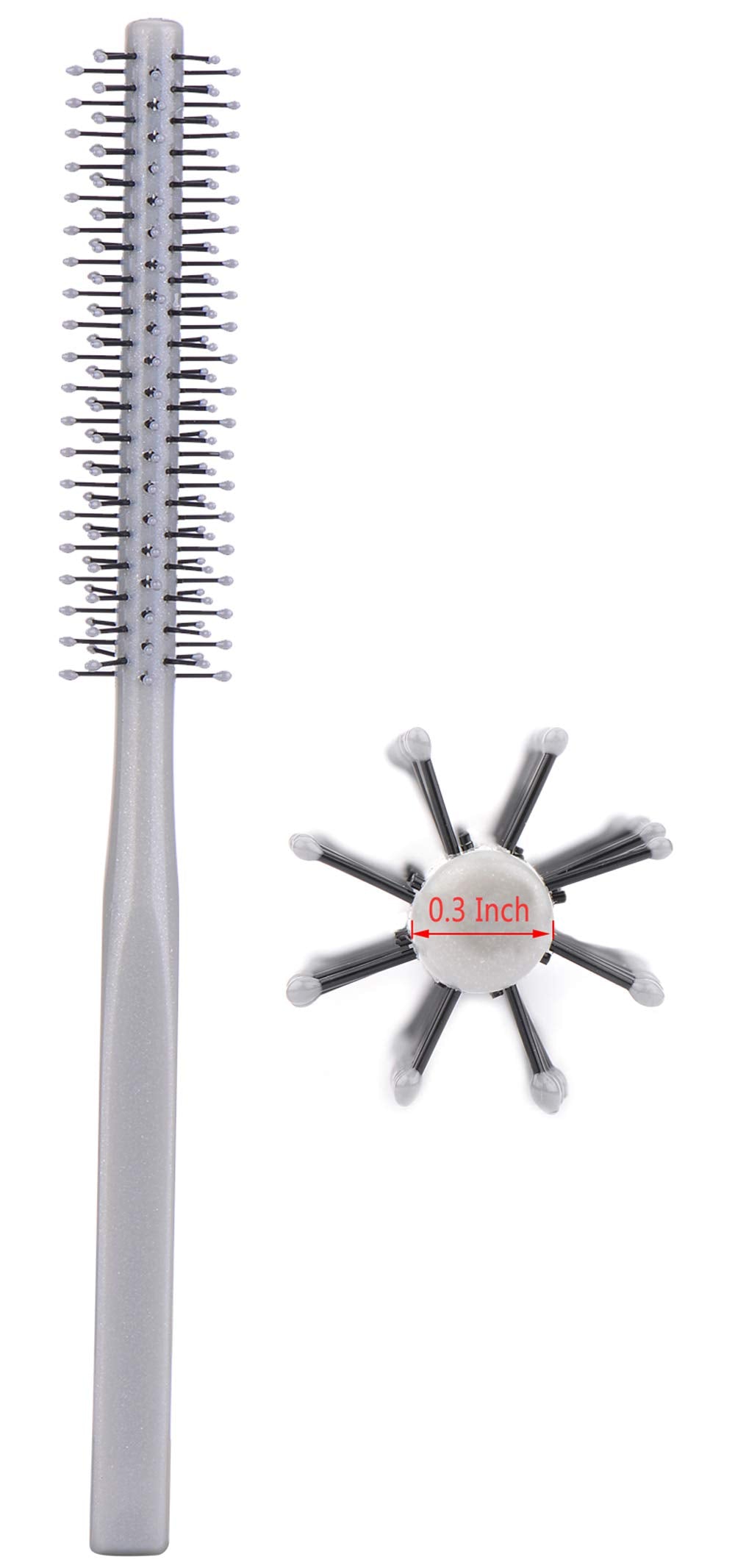 Small Mini Plastic Round Hair Styling Brush with Nylon Bristle for Short Hair Blow Drying, 1 Inch Diameter Barrel