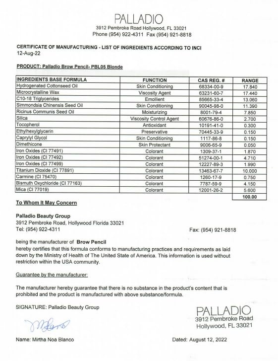 Palladio Brow Pencil & Brush for Eyebrows, Blonde