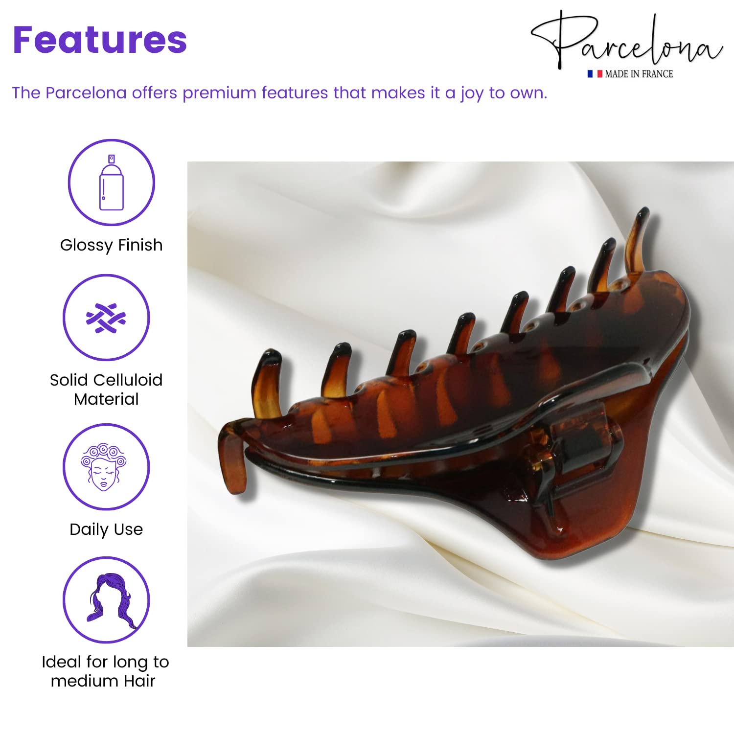 Parcelona French Boss Thin and Narrow Medium Tortoise Shell Covered Spring Jaw Hair Claw Clip Clutcher Clamp
