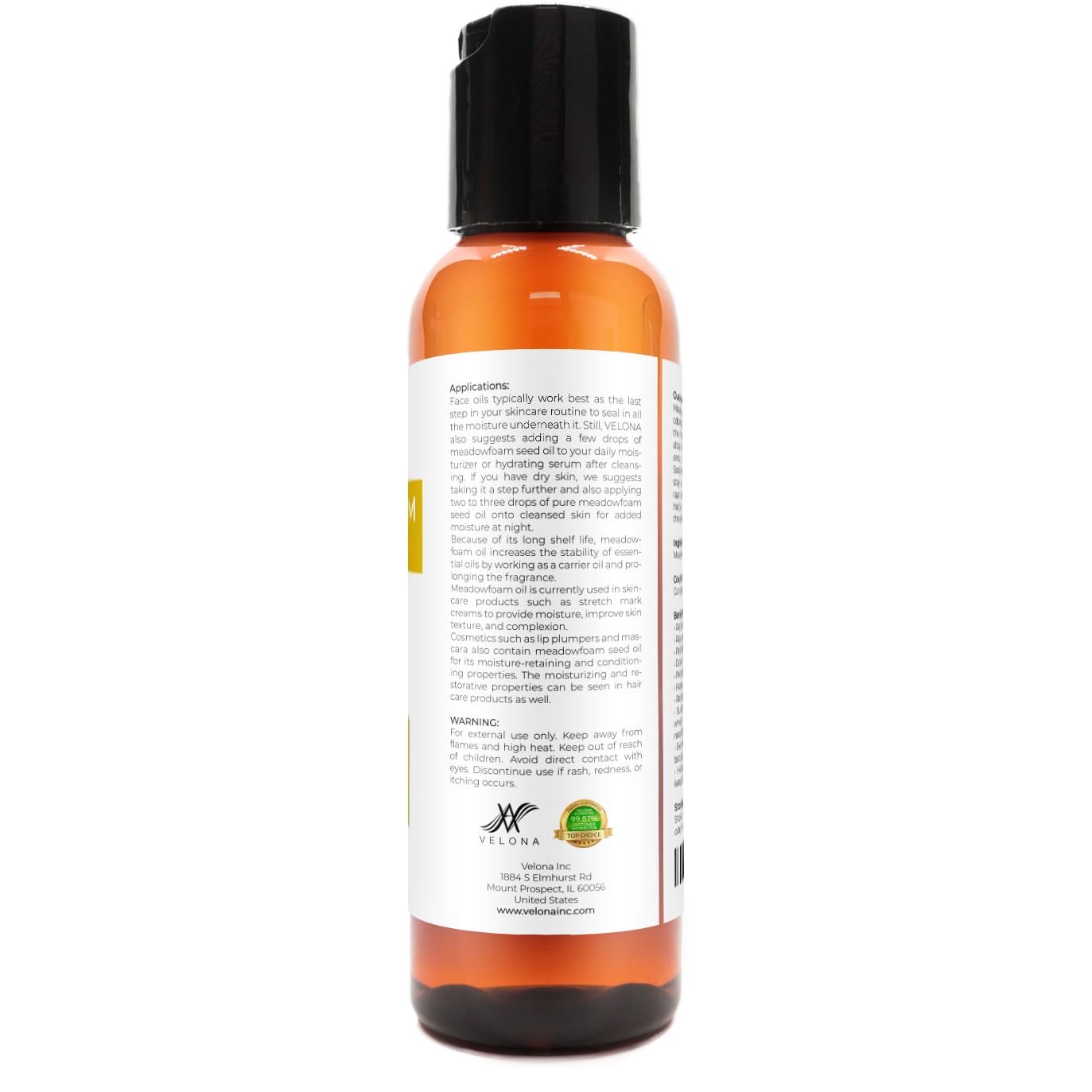 velona Meadowfoam Seed Oill 2 Fl Oz | 100% Pure and Natural Carrier Oil | Refined, Cold pressed | Cooking, Skin, Hair, Body & Face Moisturizing | Use Today - Enjoy Results