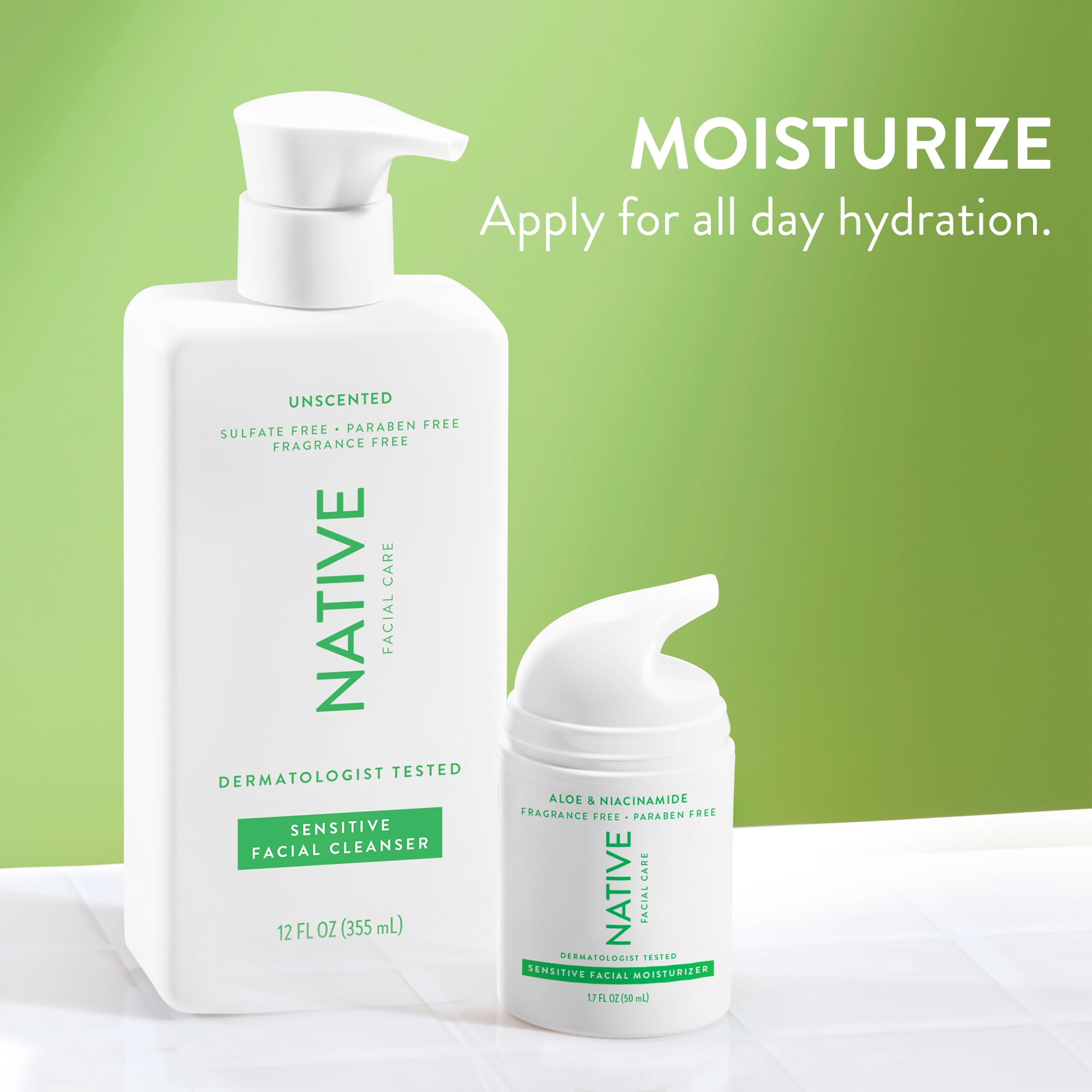Native Sensitive Daily Facial Moisturizer Gentle Face Lotion Hydrating Cream for Women and Men with Vitamin B3 & Aloe Lightweight Non Greasy Formula - 1.7 fl oz