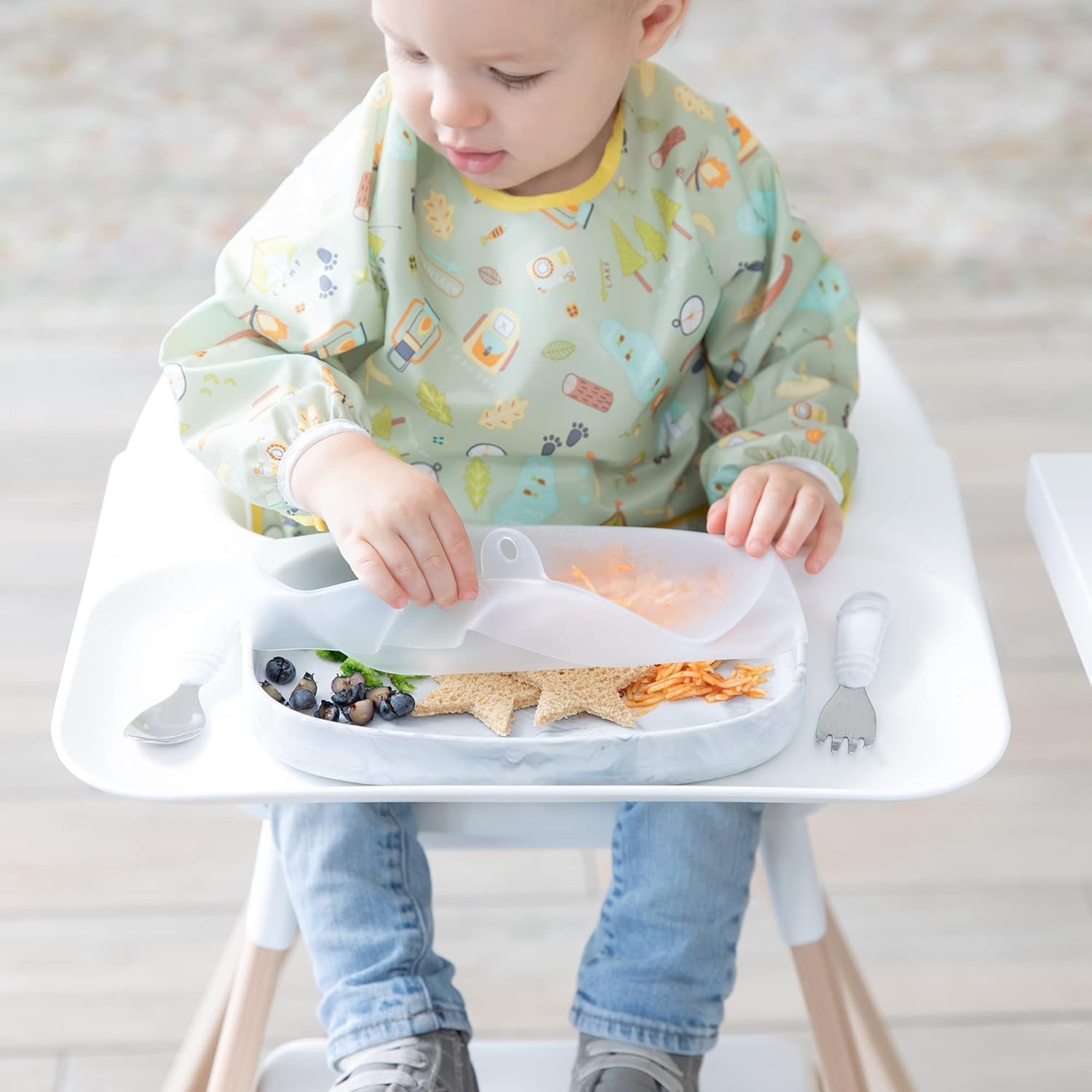 Bumkins Toddler and Baby Suction Plate, Divided Grip Dish Cover for Babies and Kids, Baby Led Weaning, Feeding Supplies, Store and Label Leftovers, Food Prep Portions, Fits Bumkins Large Tray