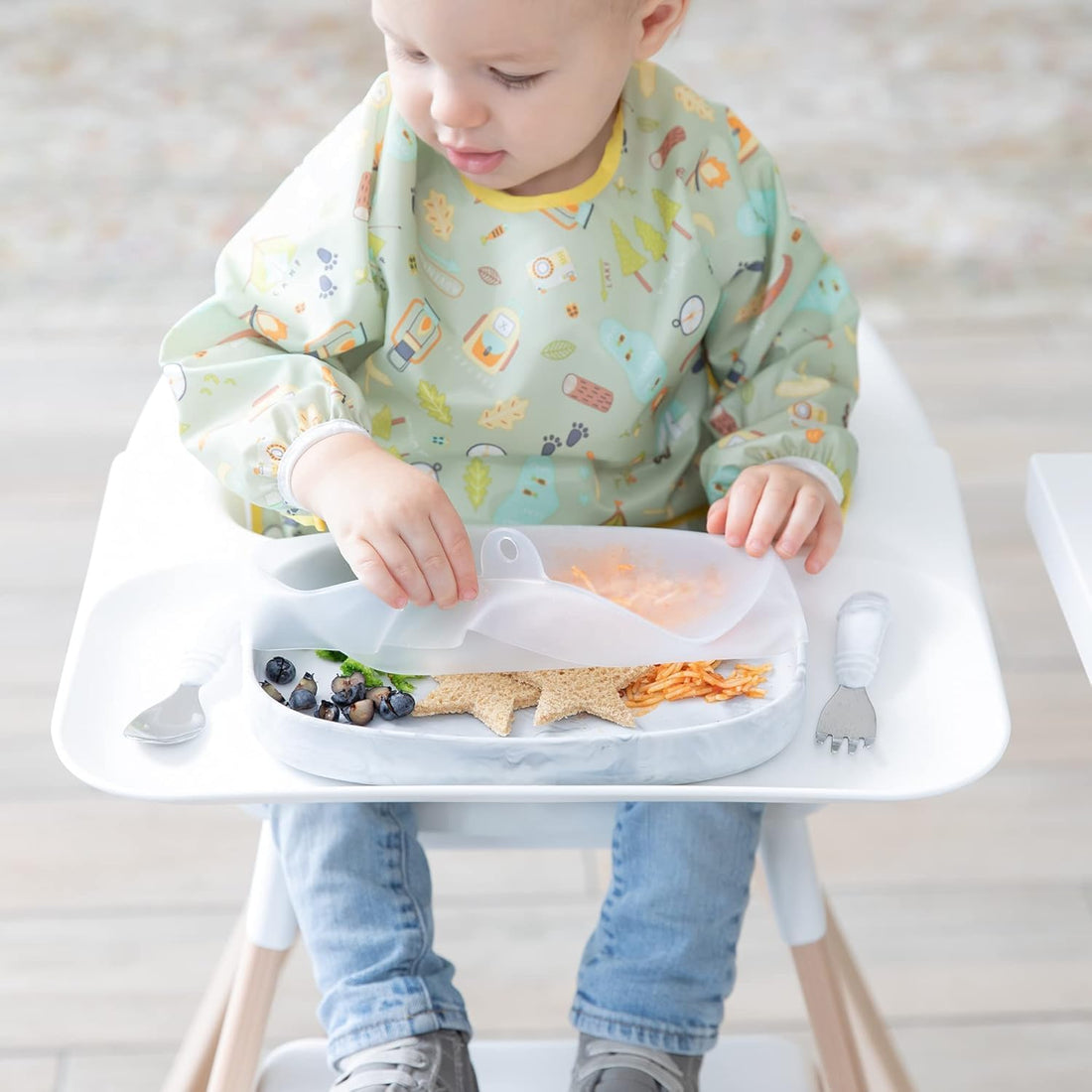 Bumkins Toddler and Baby Suction Plate, Divided Grip Dish Cover for Babies and Kids, Baby Led Weaning, Feeding Supplies, Store and Label Leftovers, Food Prep Portions, Fits Bumkins Large Tray