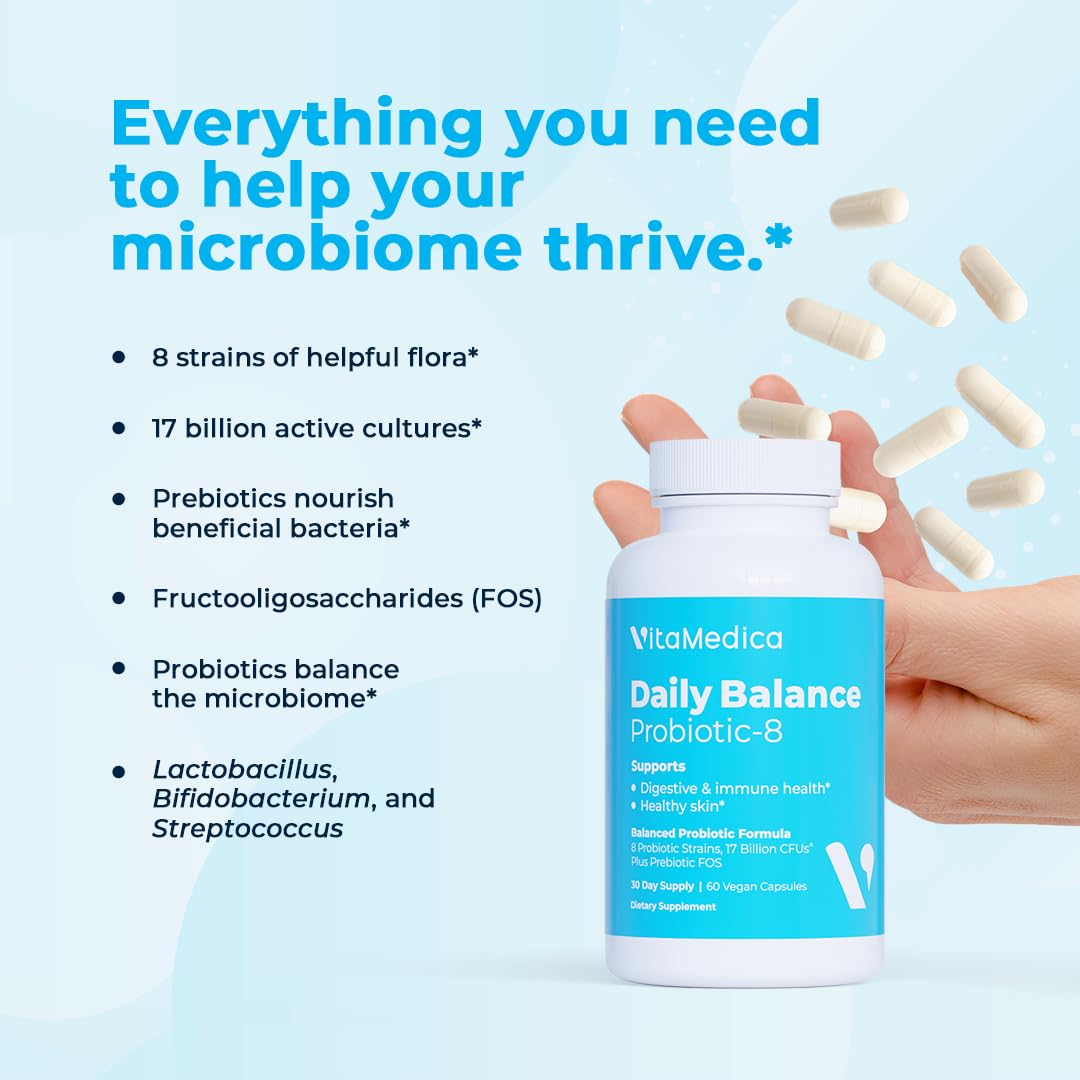VitaMedica | Daily Balance Probiotic-8 | Probiotic Supplement | 16 Billion CFUs | Gut Health | Digestive, Skin, & Immune Support | Constipation, Diarrhea, Gas & Bloating Relief | Vegan | 60 Count