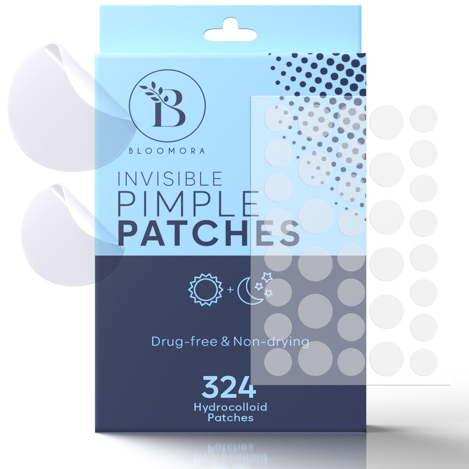 BLOOMORA Invisible Pimple Patches (324 Count) - Hydrocolloid Acne Spot Treatment - Zit Patches for Face - Acne Treatment for Face - S/L Sizes