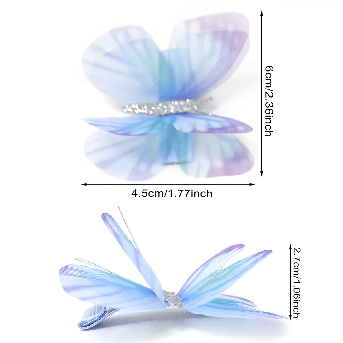 Honbay 6PCS Colorful Chiffon Butterfly Modelling Hair Clips Organza Wings Hair Clips