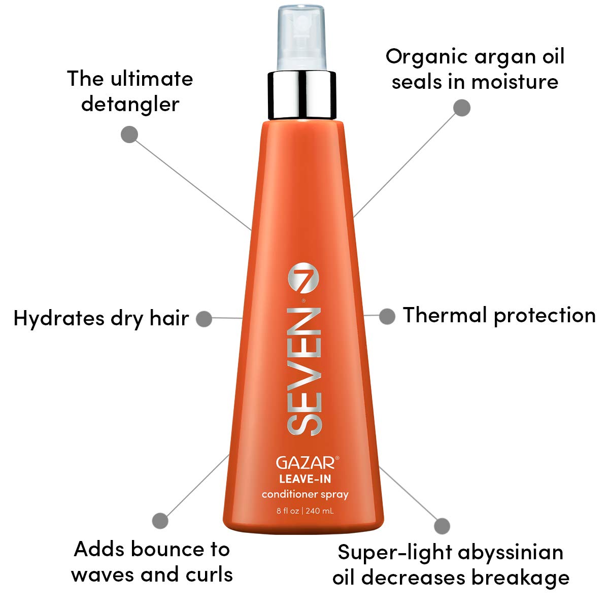 SEVEN GAZAR Hair Care Leave In Conditioner Detangler Spray, Hairspray for Women, Thin Dry Damaged, Curl-Defining, Wavy Curly Hair, Anti Frizz Detangling Spray, 8oz