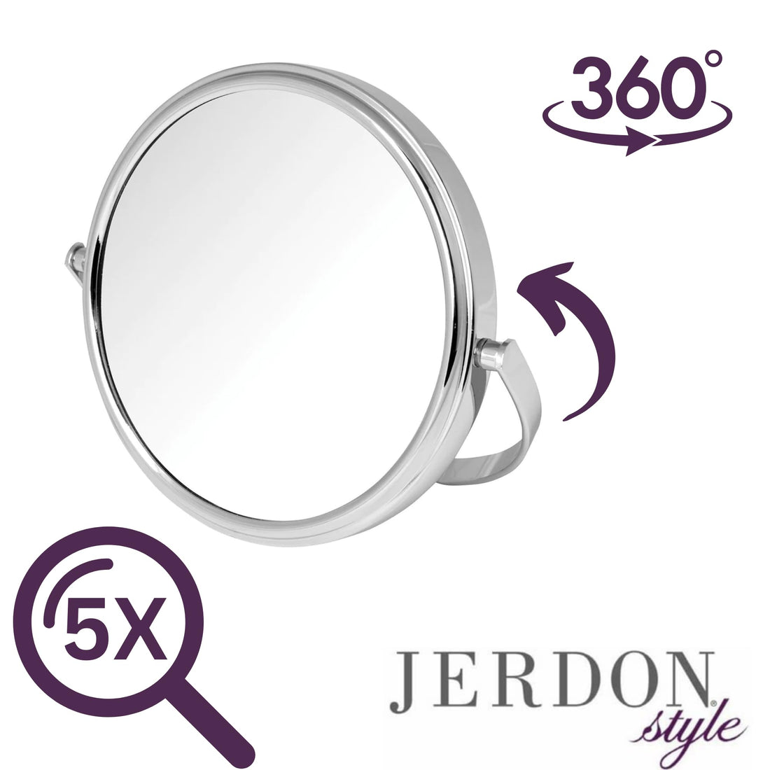Jerdon MC109C Dual-Sided 5X/1X Magnification Table Top Makeup Mirror, Chrome Finish