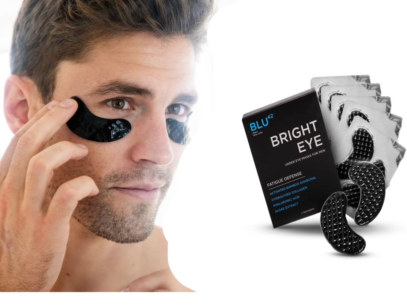 Activated Charcoal Under Eye Masks For Men by Blu42 - Bright Eye Fatigue Defense Eye Patches, Removes Dark Circles, Wrinkles, and Puffiness - Hydrating, Anti-Aging, Anti-Wrinkles - 5 Treatments