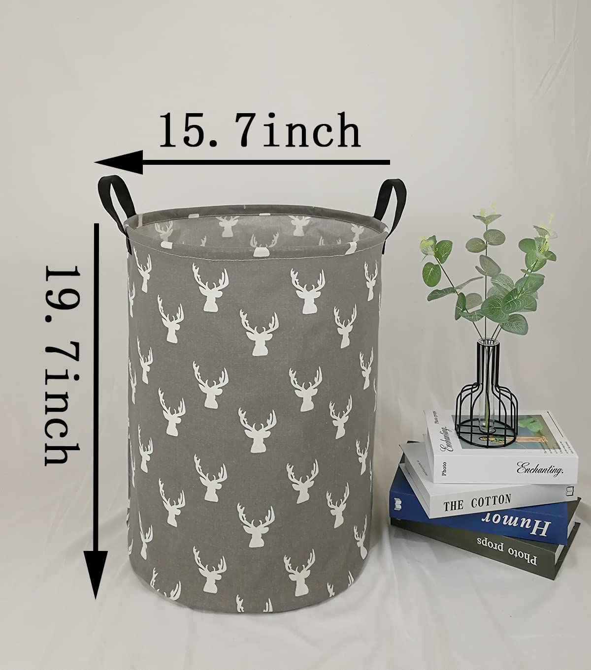 KUNRO Large Sized Storage Basket Waterproof Coating Organizer Bin Laundry Hamper for Nursery Clothes Toys (Grey deer)