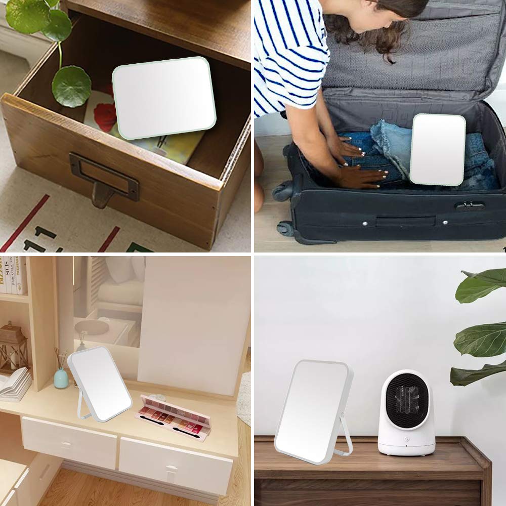 YEAKE Table Desk Vanity Makeup Mirror,8-Inch Portable Folding Mirror with Metal Stand 90°Adjustable Rotation Tavel Make Up Mirror Hanging Bathroom for Shower Shaving(Gray)