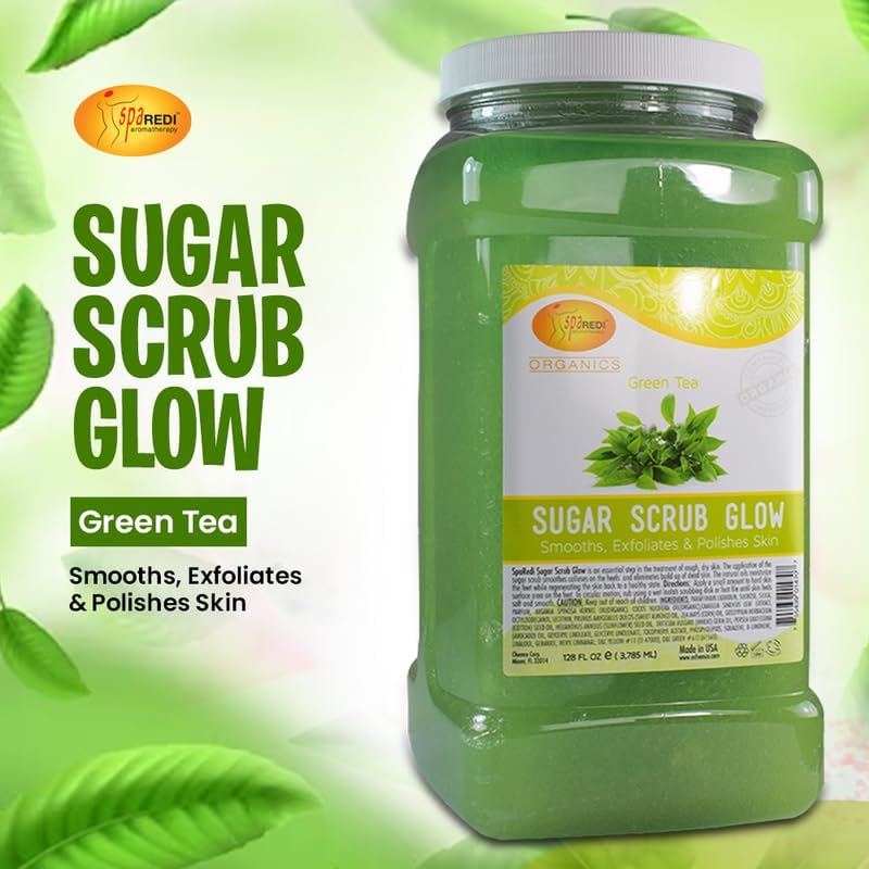 SPA REDI - Sugar Body Scrub, Green Tea, 128 Oz - Exfoliating, Moisturizing, Hydrating and Nourishing, Glow, Polish, Smooth and Fresh Skin - Body Exfoliator