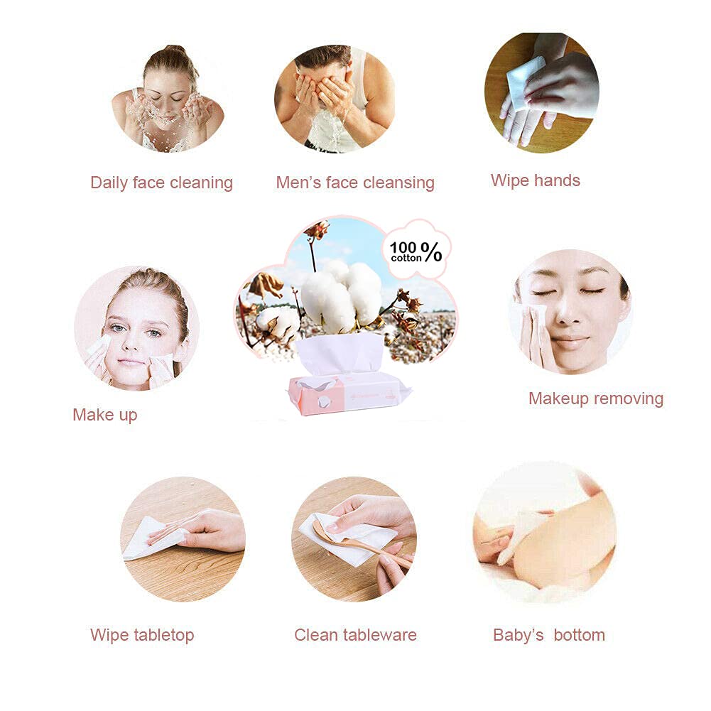 Careboree Extra Thick Dry Wipe, Disposable Face Drying Towel 100% Cotton, Lint-Free Cotton Tissues (5 Pack)