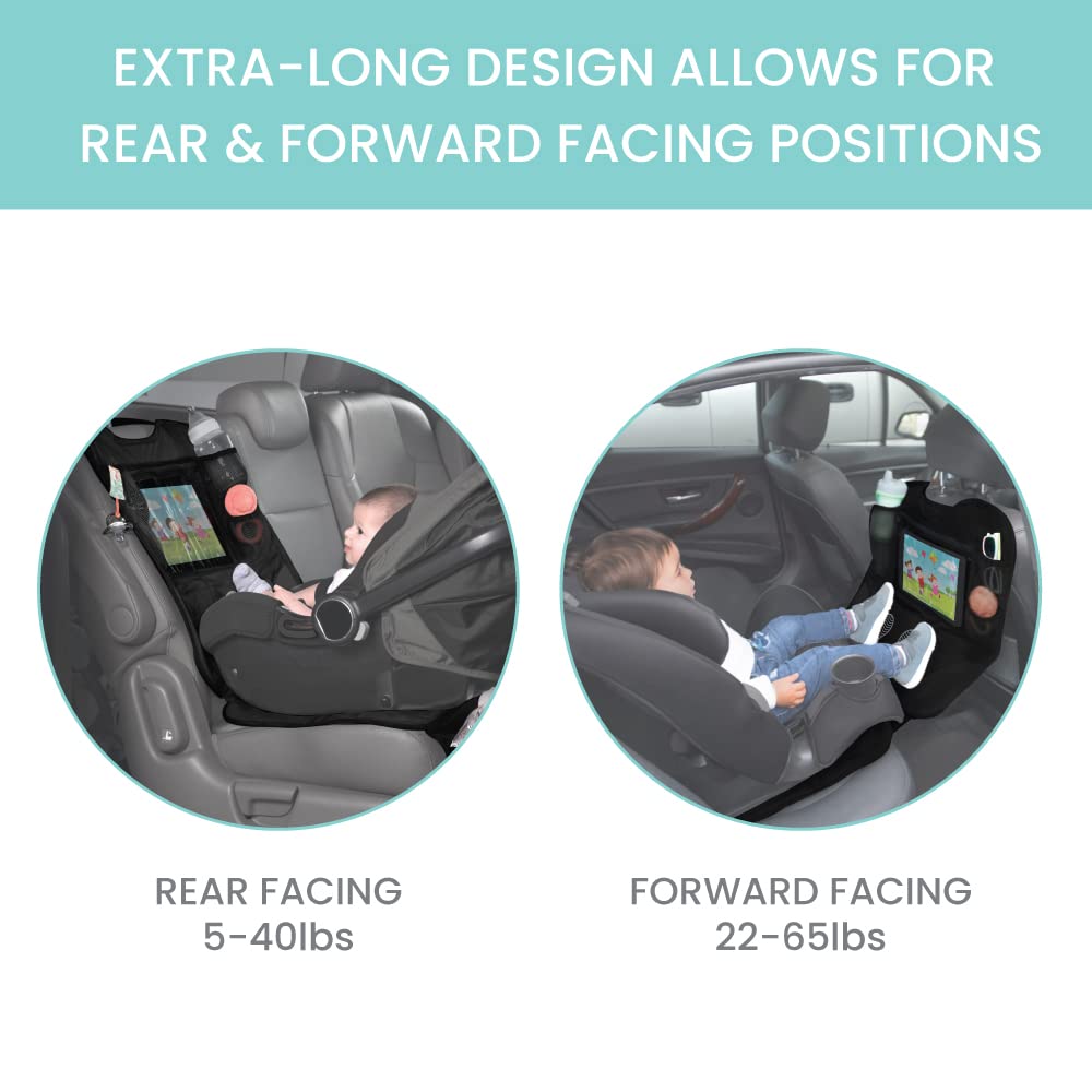 Lulyboo Car Seat Protection for Baby Carseat - Car Seat Organizer Back Seat - Behind Backseat Car Organizer for Kids Stuff, Toys, Tablet, Storage - Front & Rear Facing Kick Mat Seat Protector Black