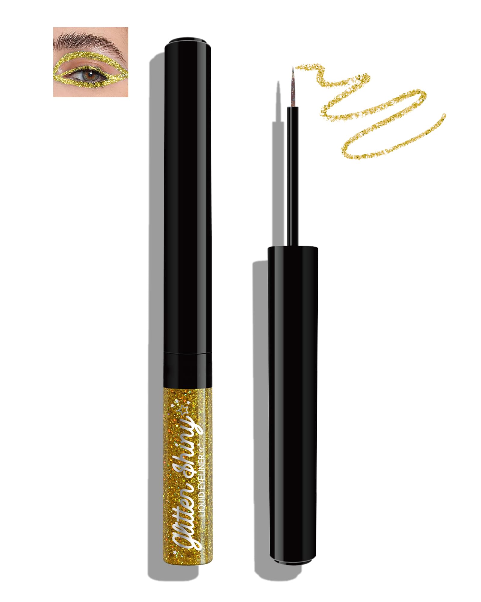 Caedelfly Metallic Shimmer Glitter Eyeliner, Liquid Gel Eyeshadow - Waterproof, Long Wearing, Smudge-Proof, Ultra-Fine Tip - Gold Sparkling Eye Glitter Makeup-05