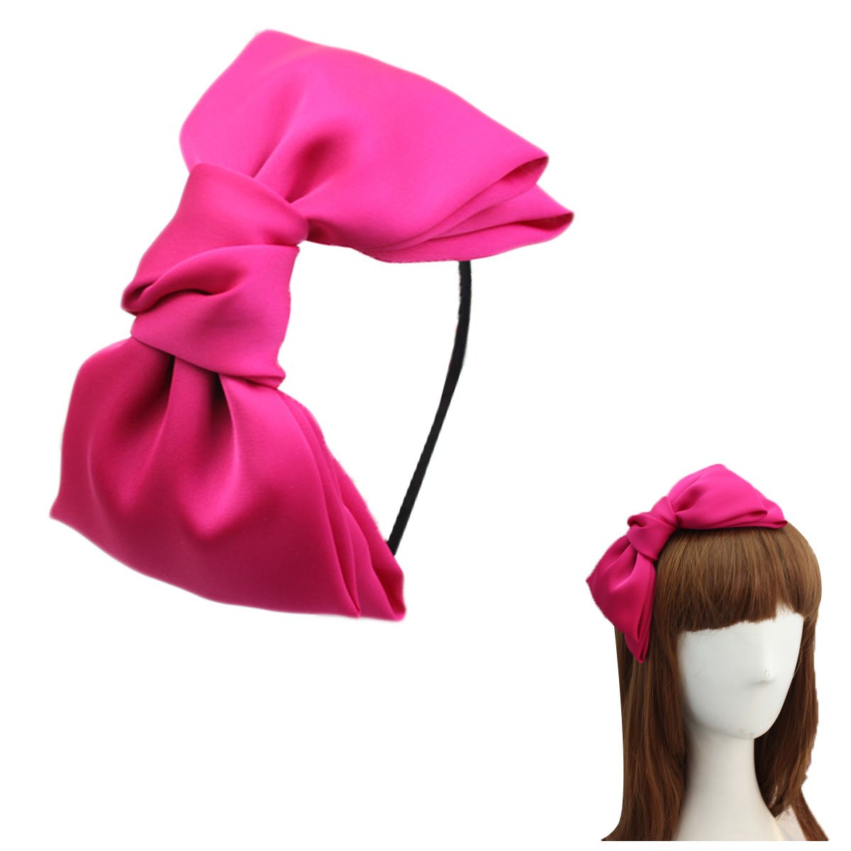 CELLOT 8 Big Bows Hairstyle Hair Hoop Head Band for Girls Teens Women (1pcs Hot Pink)