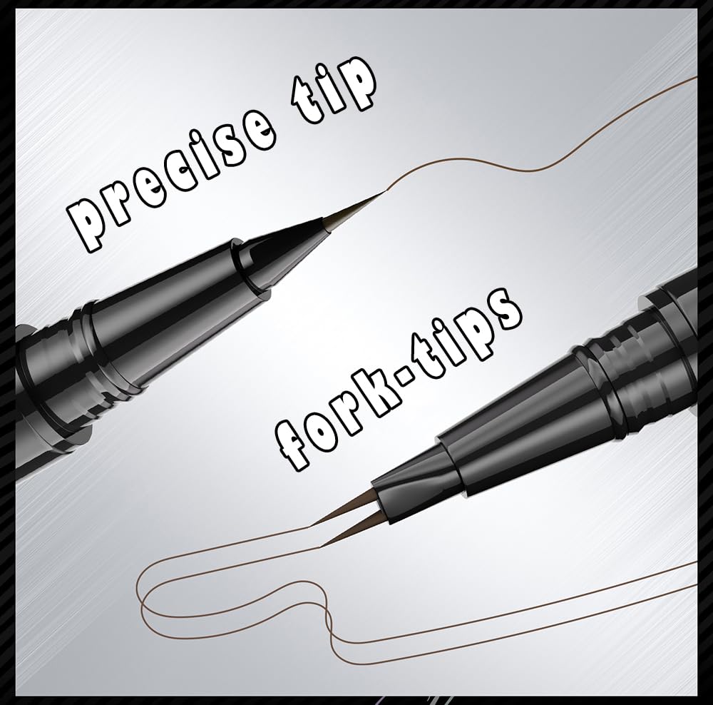 Fast Draw Eyebrow Pen, Duo Brow Microfilling Fork-Tips & Precise Tip, Natural Eyebrow Makeup Set with Spoolie Brush (#2 Medium Brown)