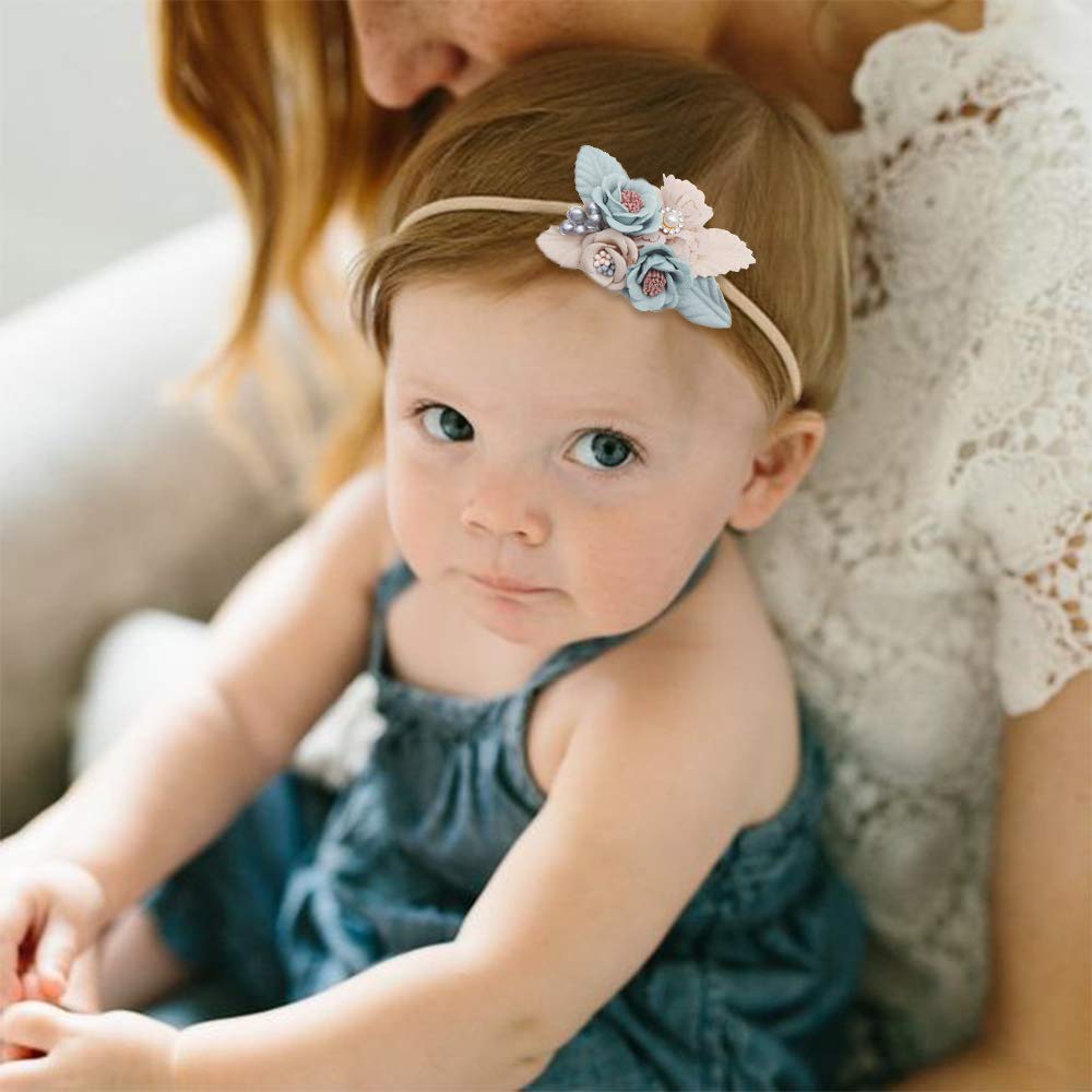 cherrboll 4pcs Baby Girl Headbands Flowers, Super Soft & Stretchy Nylon Floral Hairbands for Newborn Toddler