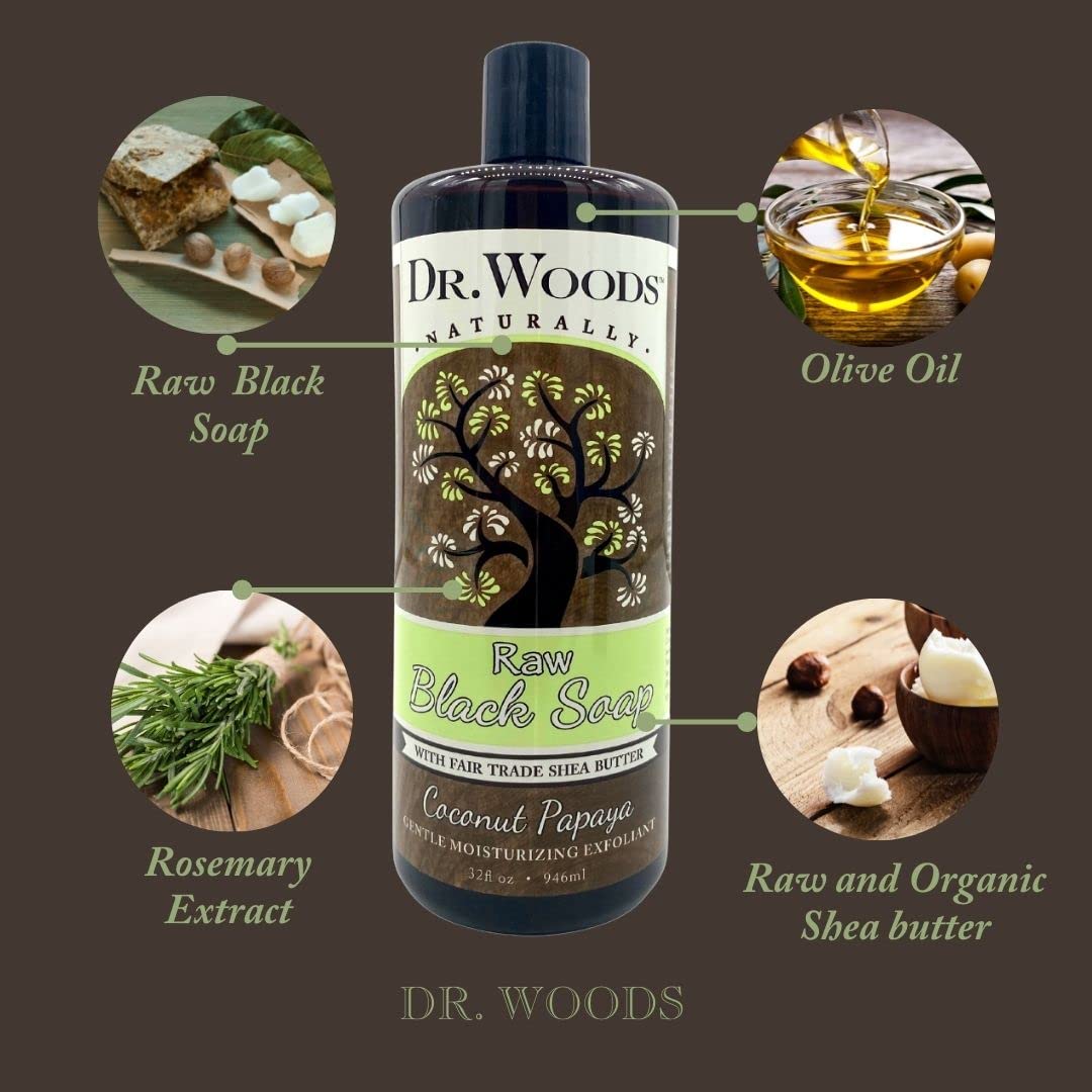 Dr. Woods Raw Moisturizing Black Coconut Papaya Soap with Organic Shea Butter, 32 Ounce