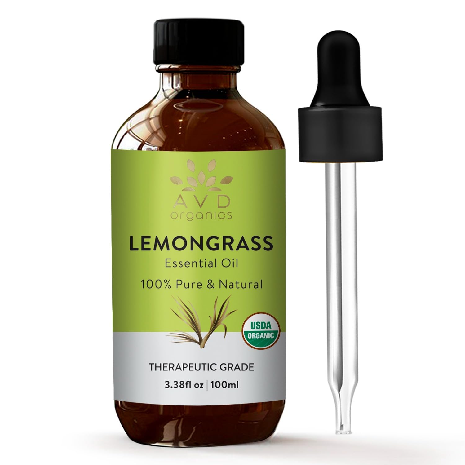 AVD Organics Lemongrass Essential Oil | 100% Pure and Natural USDA Organic Lemon Grass Oil | for Aromatherapy Skin Home Diffusers Carrier | 3.38 fl. Oz
