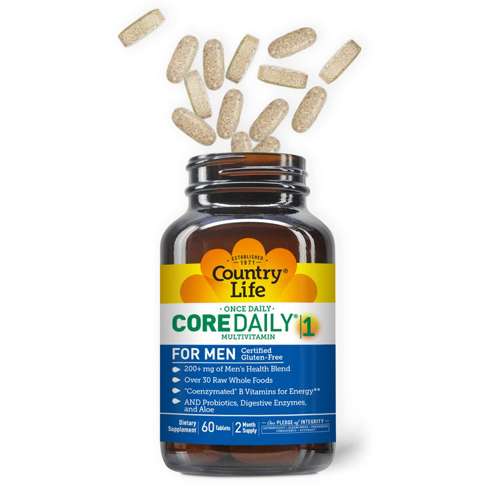 Country Life Core Daily-1 for Men - Multivitamin with Probiotics, Saw Palmetto, Pumpkin Seed Extract, and Coenzymated B Vitamins - Gluten-Free and Vegetarian - 60 Tablets