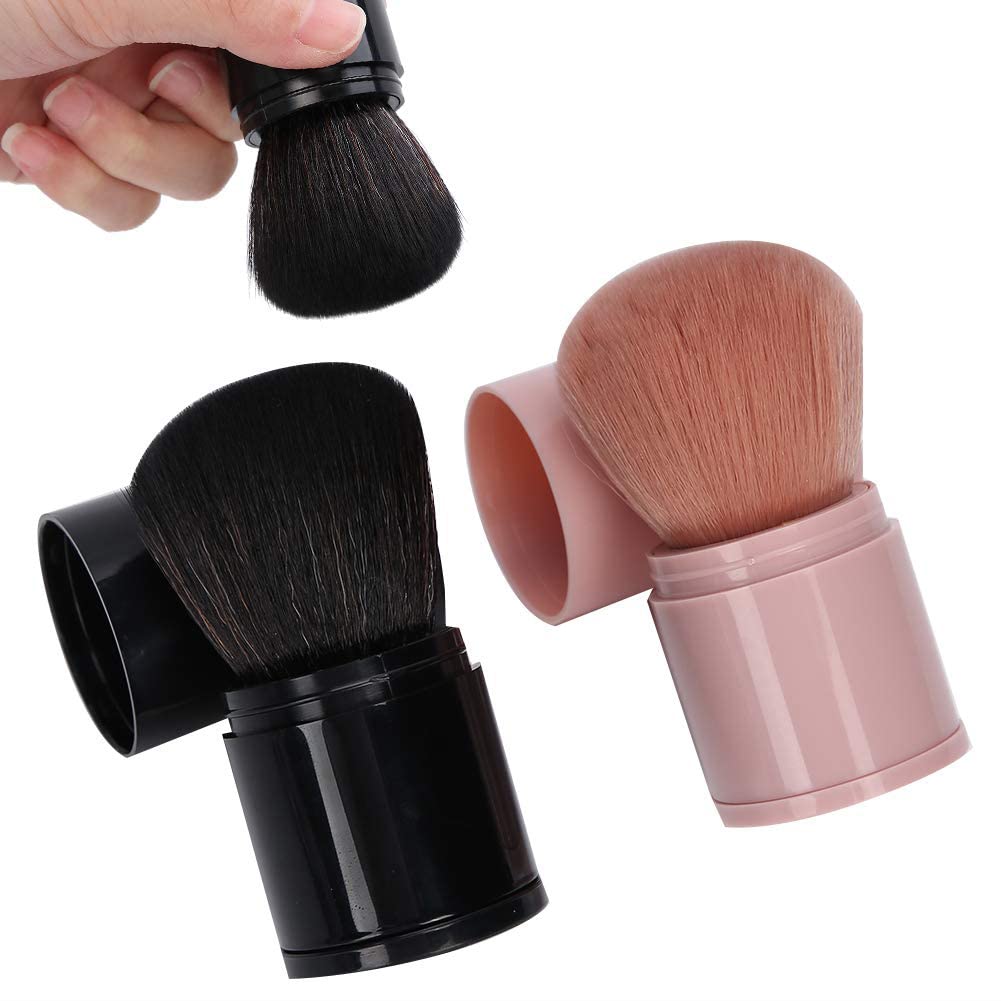 AKOAK 1 Pack Extensible Make-up Brush 2 Color Black/Pink Contour Brush Portable Blush Brush Advanced Foundation Brush Travel Set Make-up Tool (Black)