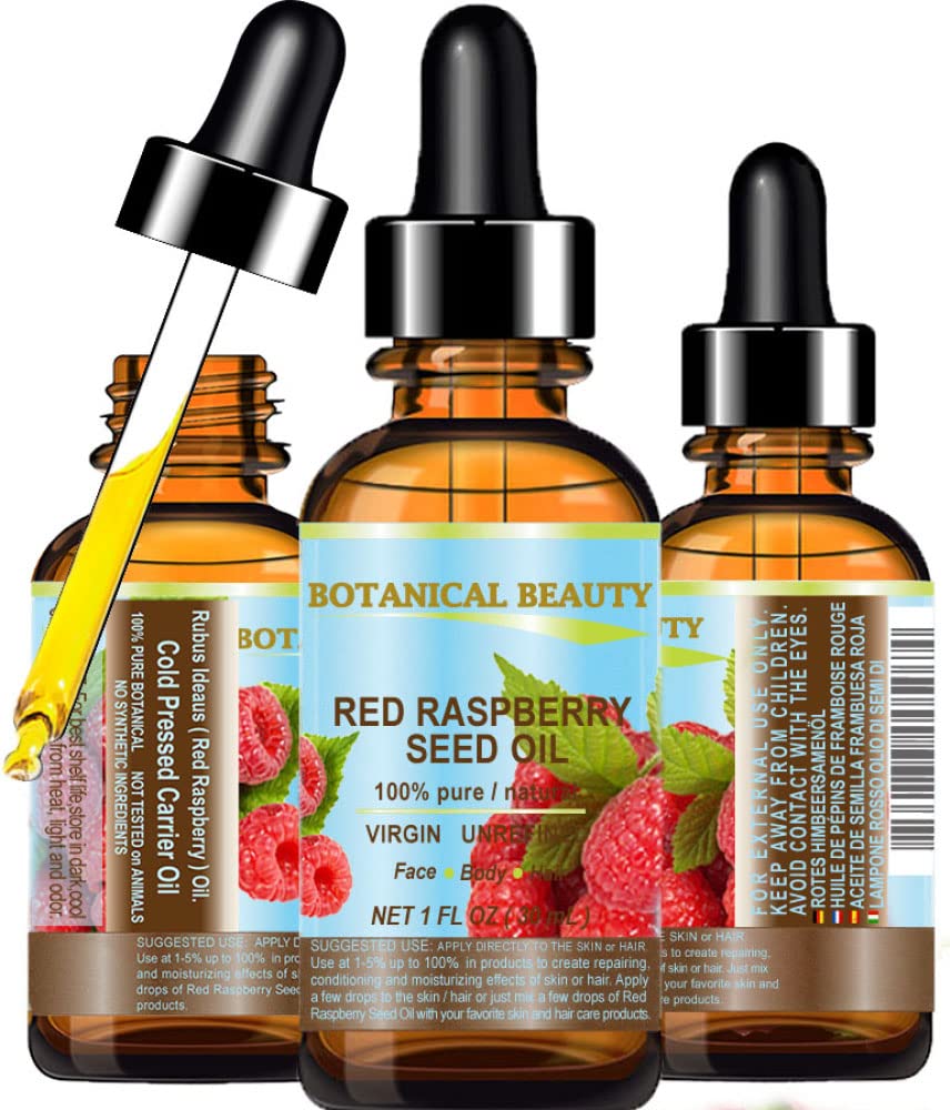 Botanical Beauty RED RASPBERRY SEED OIL 100% Pure Natural Virgin Unrefined Undiluted Cold Pressed Carrier Oil for Face, Skin, Hair, Body, Nails 1 Fl.oz.- 30 ml. Rich in Vitamin C, Vitamin E