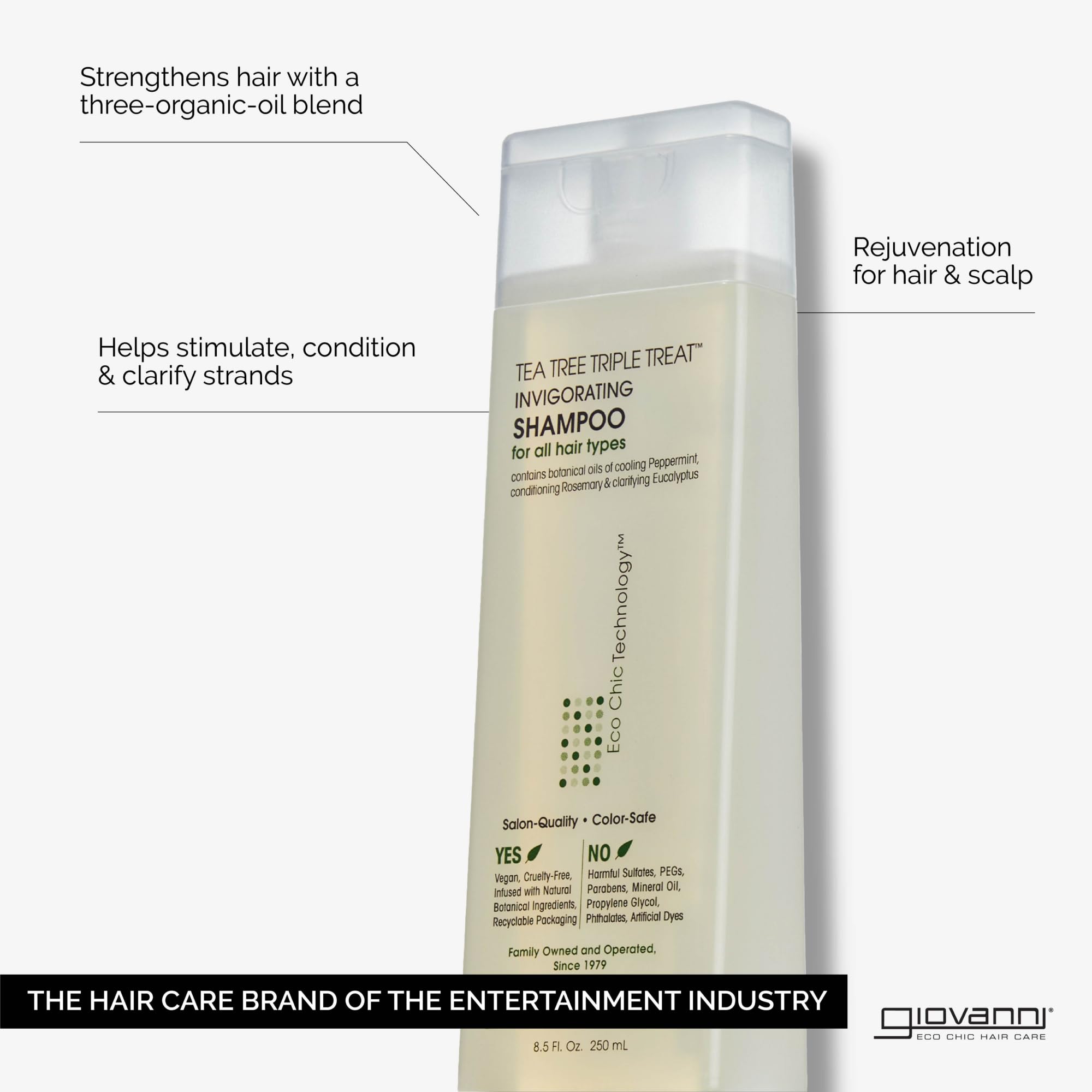GIOVANNI Tea Tree Triple Treat Invigorating Shampoo - Cooling Peppermint, Eucalyptus & Rosemary, Helps Strengthen & Rejuvenate Hair & Scalp, Salon Quality, Paraben Free, Tea Tree Shampoo - 24 oz