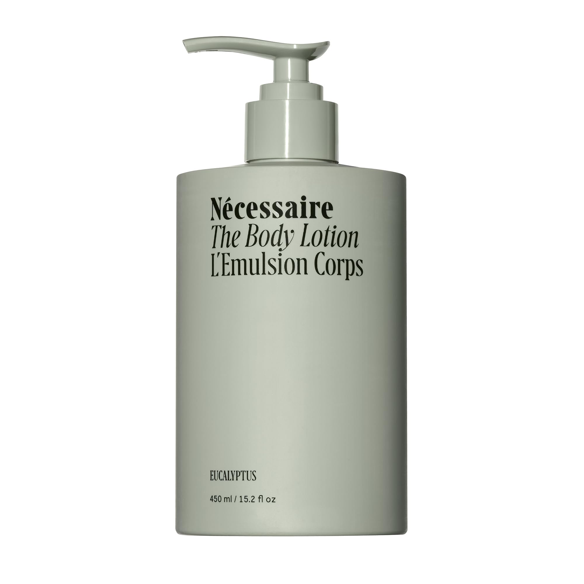 Nécessaire The Body Lotion with Pump. Eucalpytus. Multi-Peptide Firming Lotion to Moisturize, Firm, Strengthen. 2.5% Niacinamide, Vitamin C/E + Omega 6/9. 450ml / 15.2 fl oz
