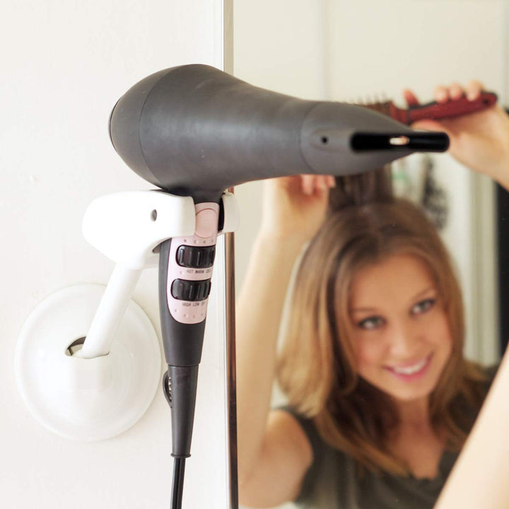 Hands Free Hair Dryer Holder - Patented Blow Drying Wall Mount Design - Stand Adjusts and Swivels