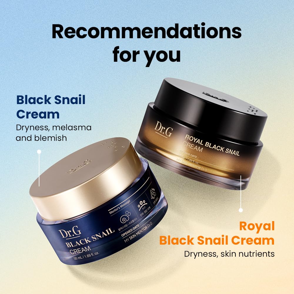 Dr. G - Royal Black Snail Cream - 50 ML - Snail Mucin Moisturizer, Korean Skincare, K Beauty for Dry Skin, Royal Jelly Protein Improves Skin Barrier, Niacinamide for Blemish Care; Skin Elasticity Care