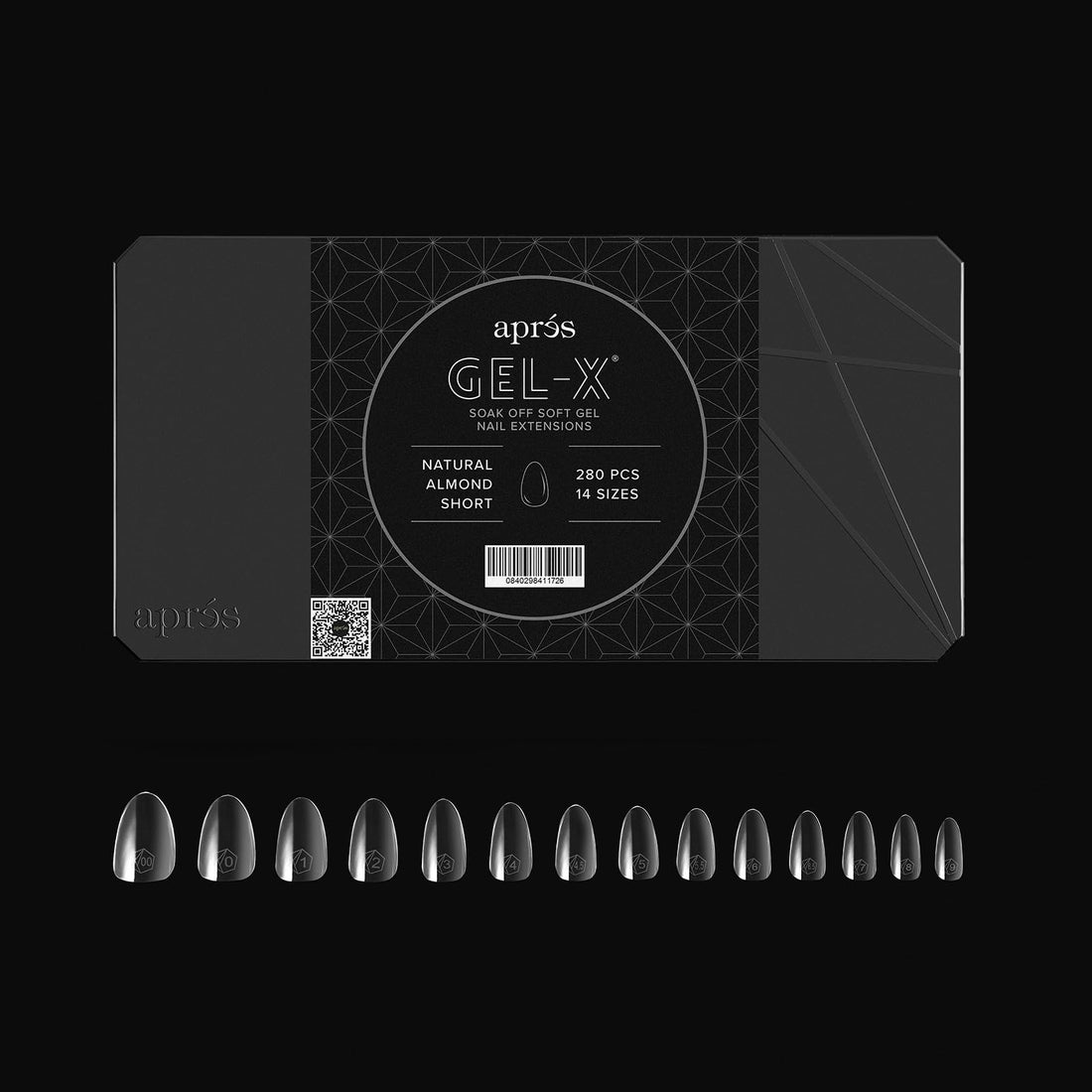 Aprés Gel-X® Almond Box of Nail Tips | 280 Gel-X Tips, Soft Tips, 14 Sizes 00-9 | Half-sizes Included (Natural Almond Short, 280 Count)