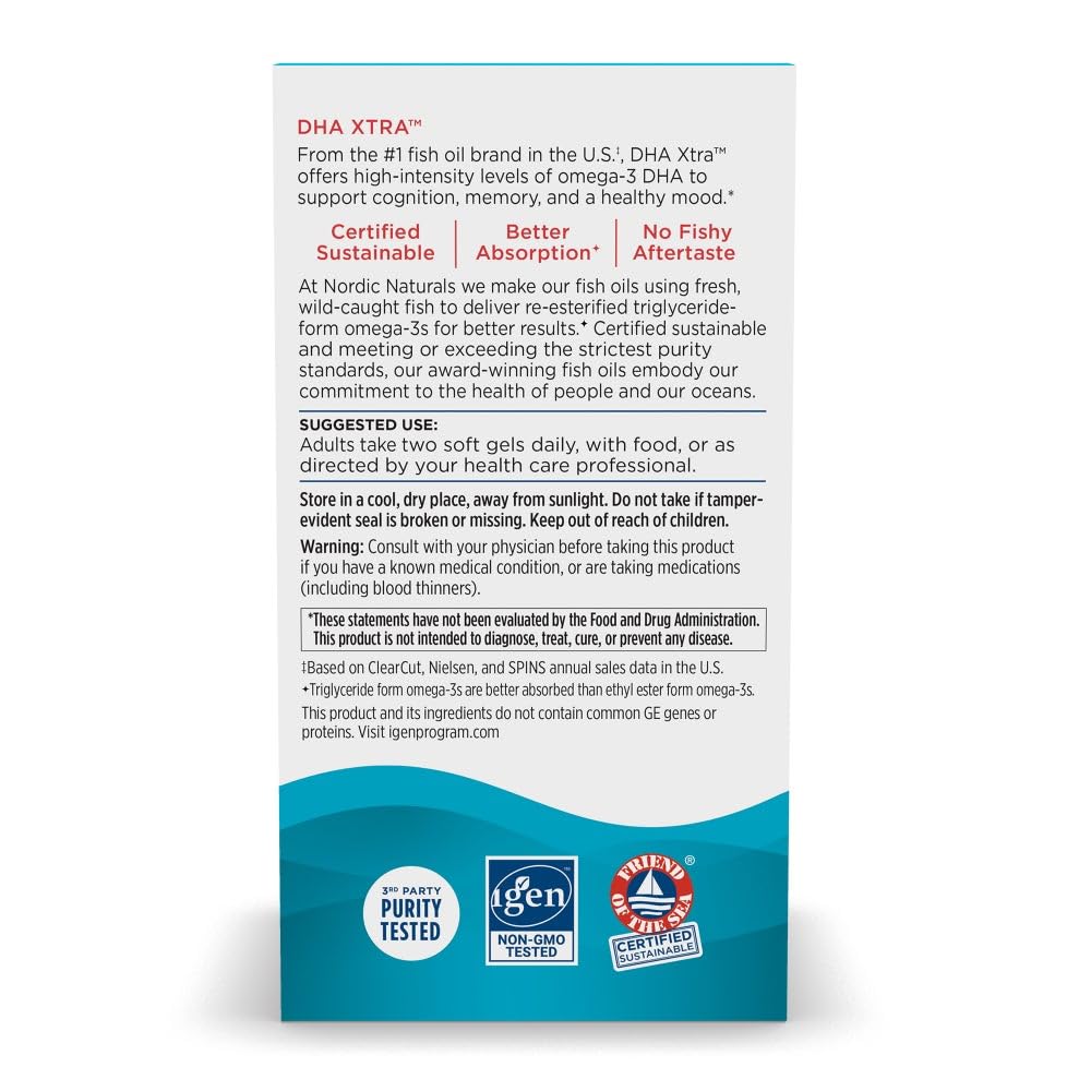 Nordic Naturals DHA Xtra, Strawberry - 60 Soft Gels - 1660 mg Omega-3 - High-Intensity DHA Formula for Brain & Nervous System Support - Non-GMO - 30 Servings