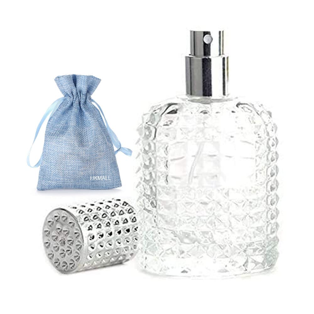 JJKMALL- 50ml Thick Clear Glass Fine Mist Spray Scent Aftershave Luxury Perfume Bottle Empty Atomizer Bottle Makeup Tool 1pc free Funnel Filler 1PC Free 3ml dropper 1pc free Storage bag