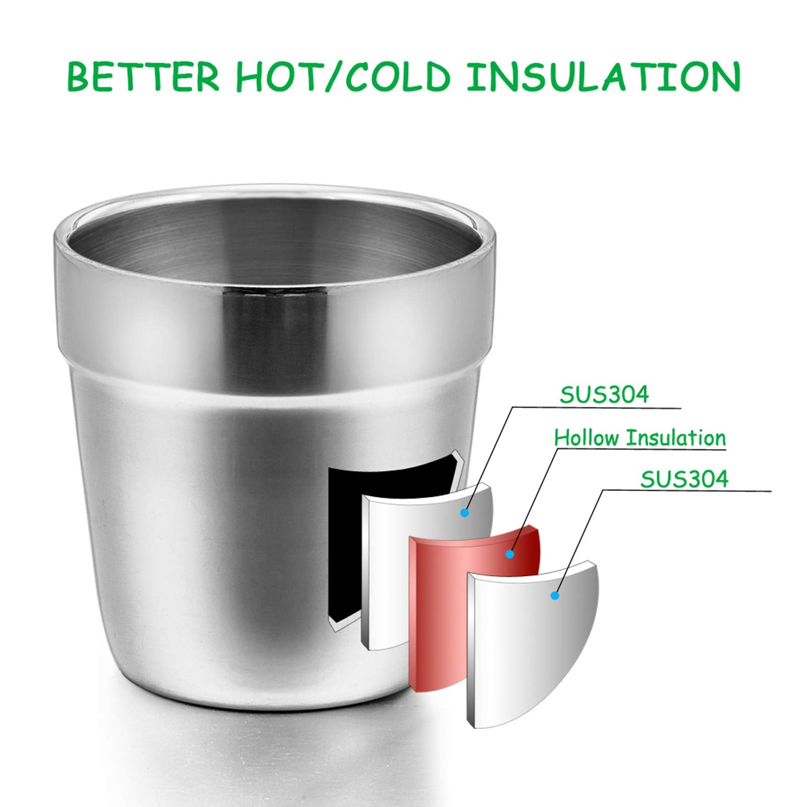 E-far Metal Cups for Kids Baby, 6 Ounce Stainless Steel Insulated Cups for Toddler Children, Training & Transition, Double Wall & Shatterproof, Mirror Polished & Dishwasher Safe - 2 Pack