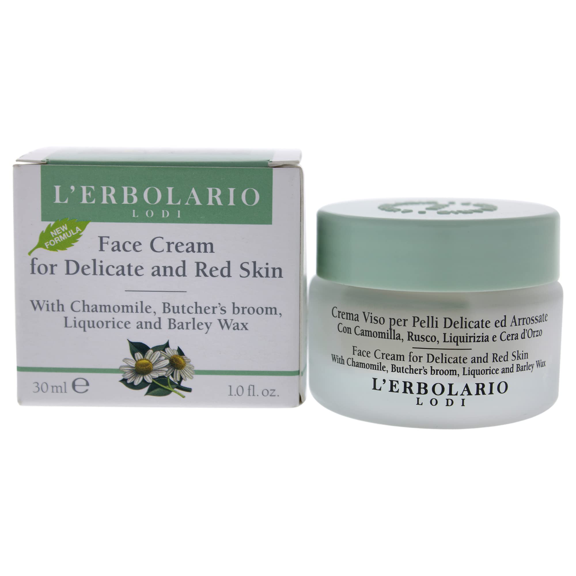 L'Erbolario Face Cream for Delicate and Red Skin 30ml With Chamomile, Butcher's Broom and Liquorice