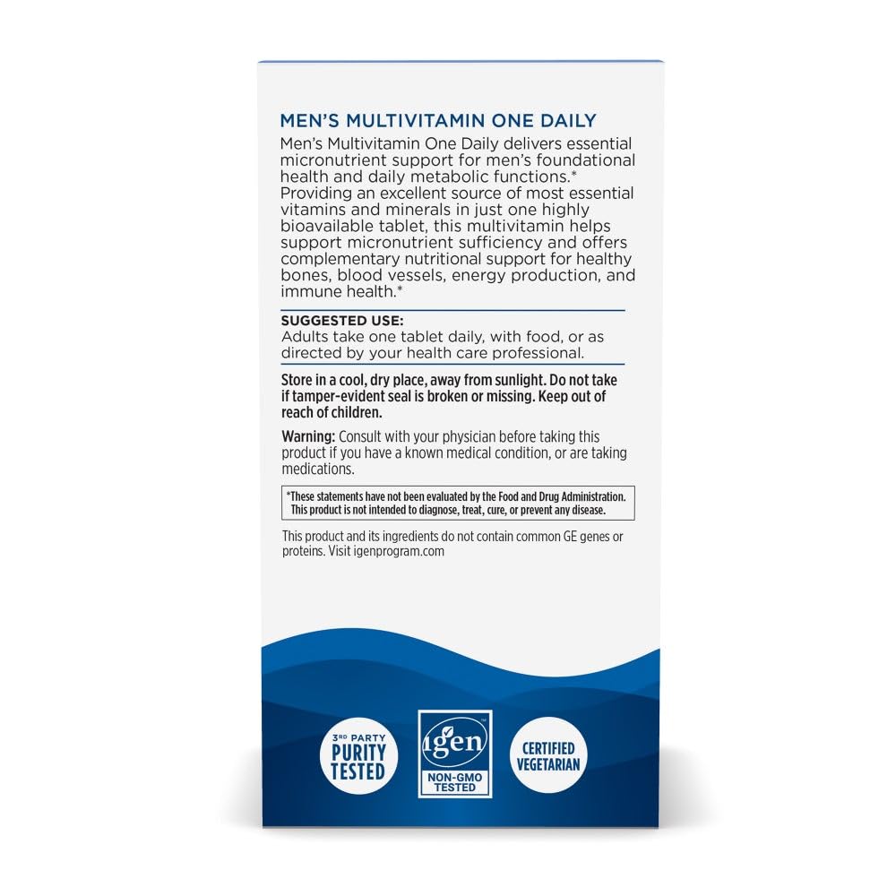 Nordic Naturals Men’s Multivitamin One Daily - Bone, Energy, & Blood-Vessel Support - Immunity Supplement - 20 Essential Nutrients - 30 Tablets - 30 Servings