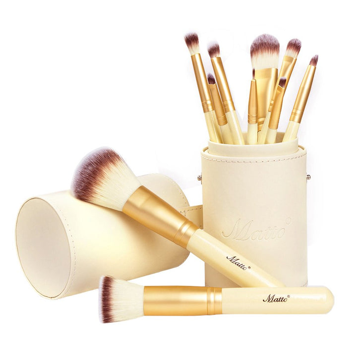 Matto Makeup Brushes Professional 10-Piece Golden Makeup Brush Set With Brush Holder