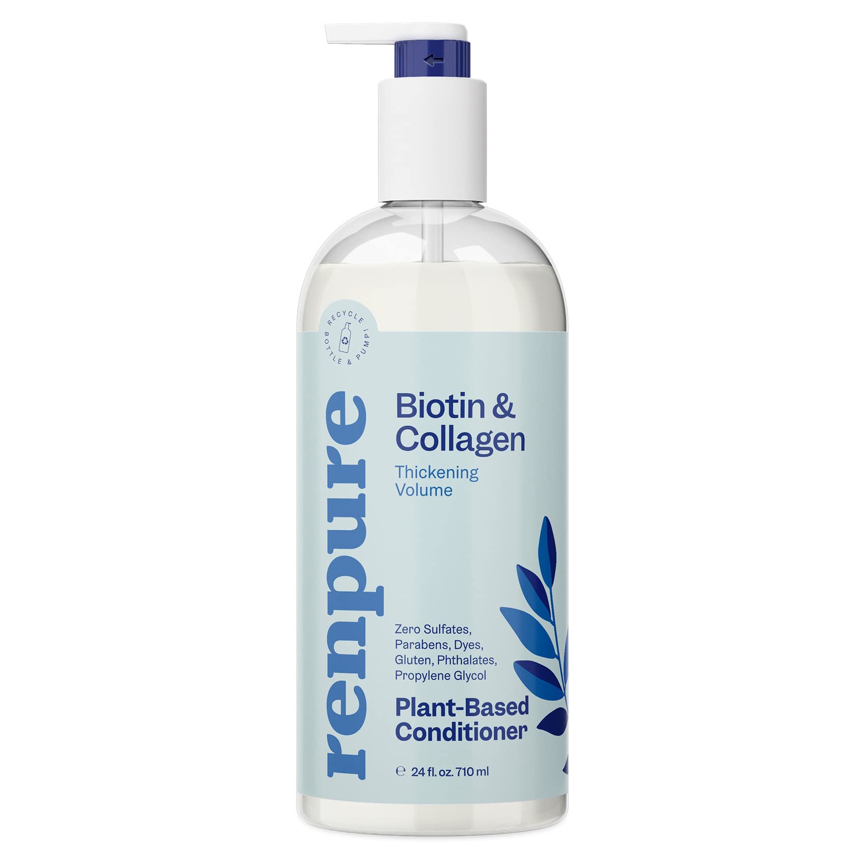 Renpure Plant Based Biotin and Collagen Thickening Volume Conditioner - Leaves Hair Looking Luscious - Gentle Formula - Dye, Cruelty and Paraben Free - Recyclable, Pump Bottle Design - 24 fl oz